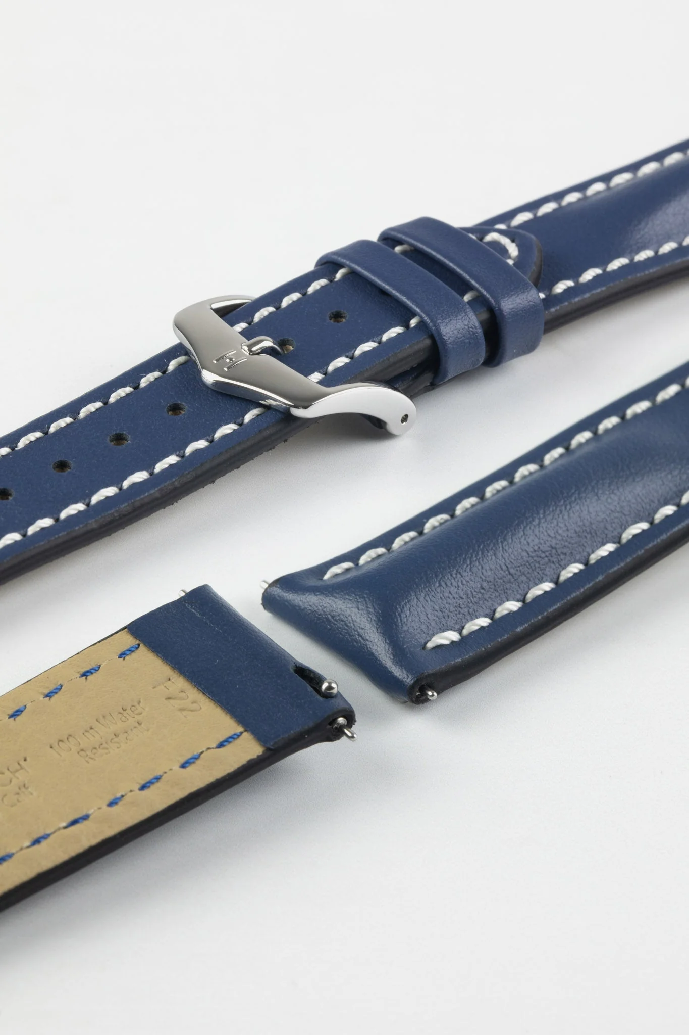 Hirsch HEAVY CALF Water-Resistant Calf Leather Watch Strap in BLUE - Image 7