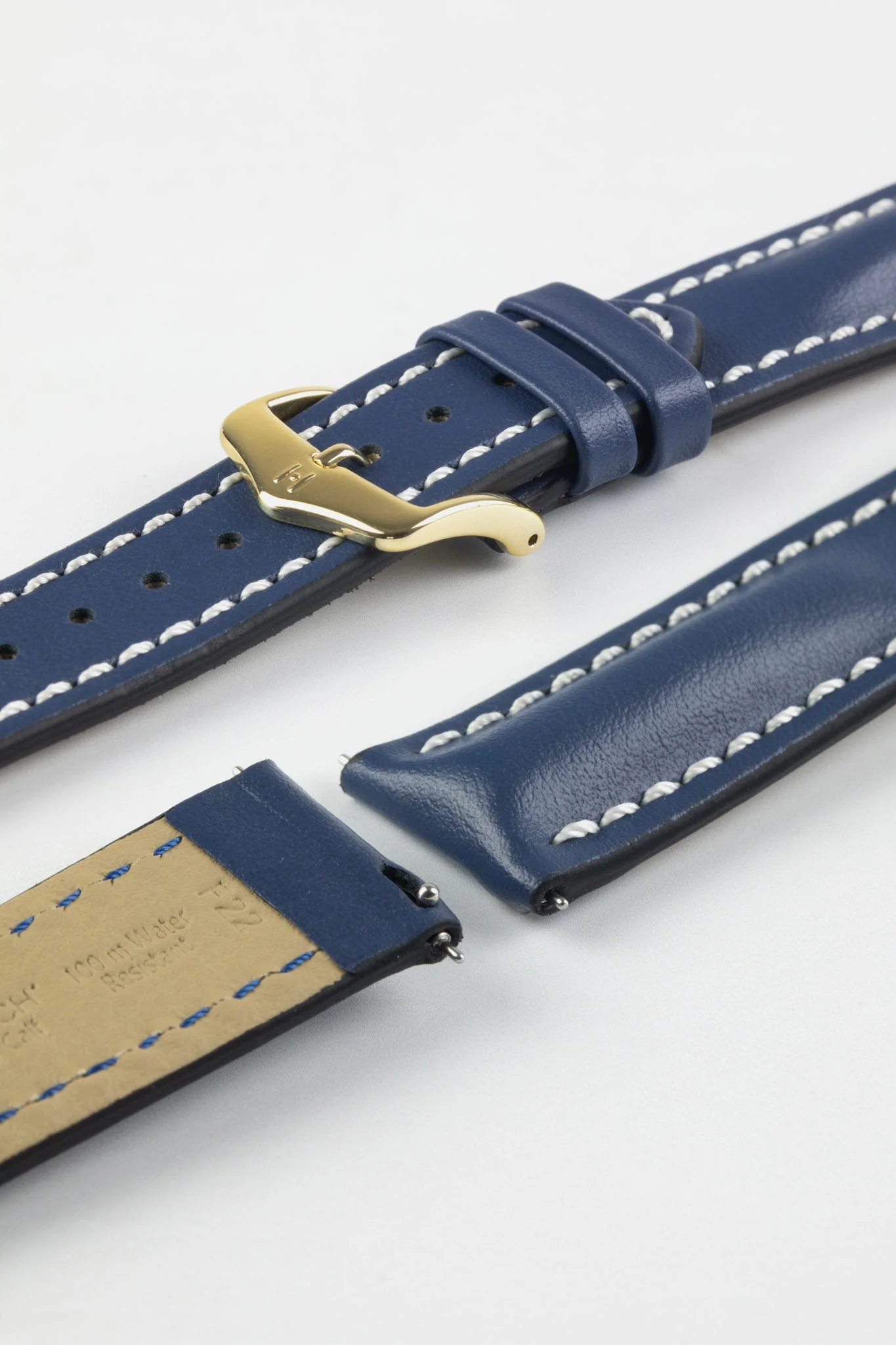 Hirsch HEAVY CALF Water-Resistant Calf Leather Watch Strap in BLUE - Image 8