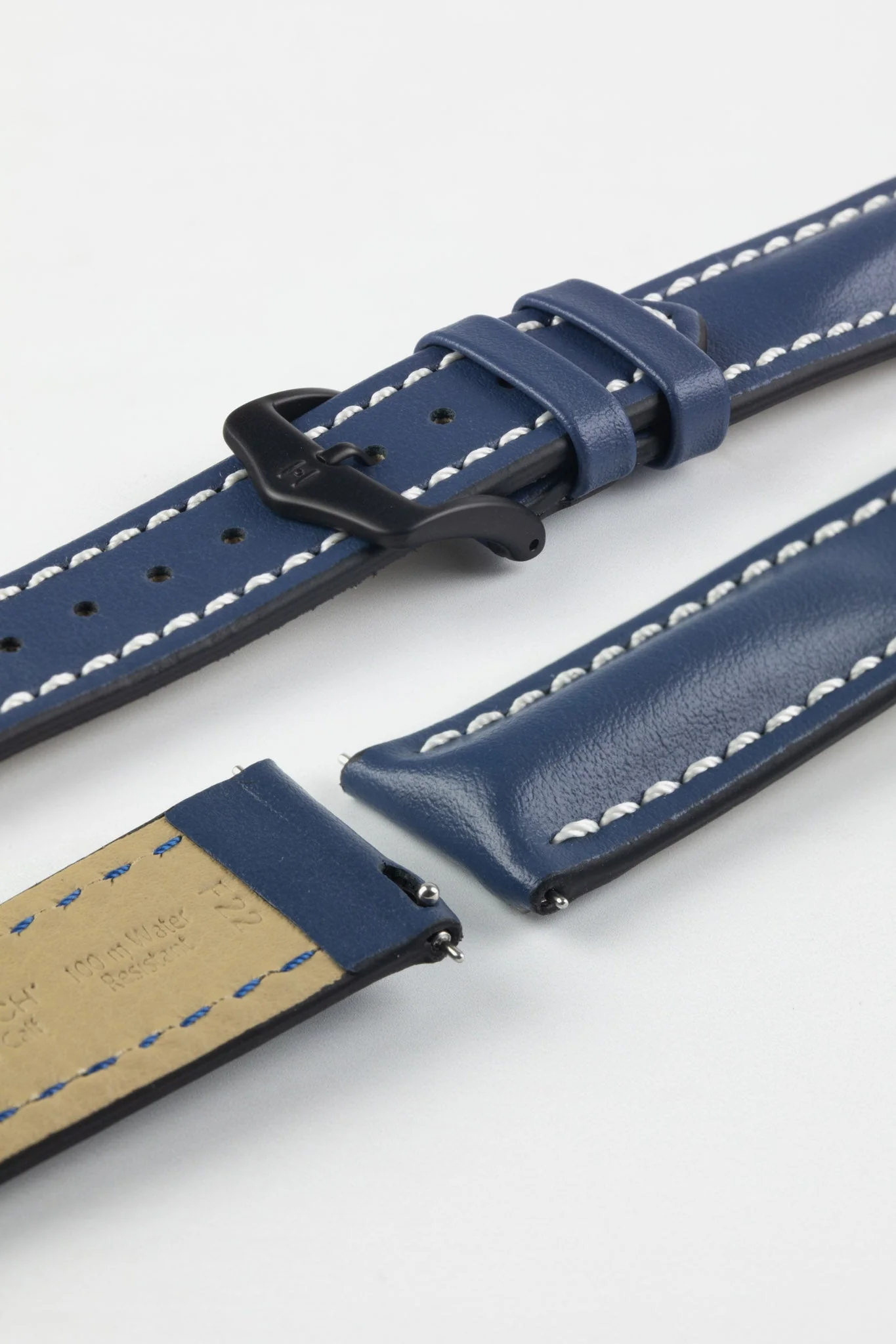 Hirsch HEAVY CALF Water-Resistant Calf Leather Watch Strap in BLUE - Image 9