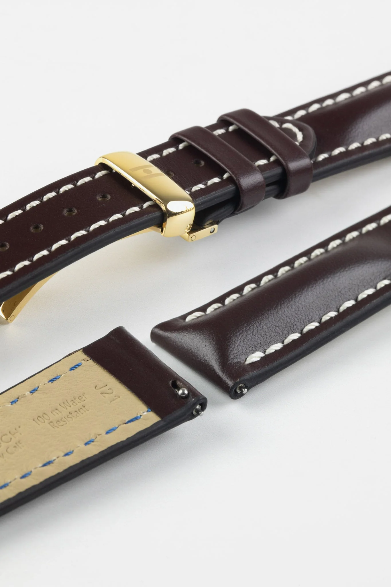 Hirsch HEAVY CALF Water-Resistant Calf Leather Watch Strap in BROWN - Image 12