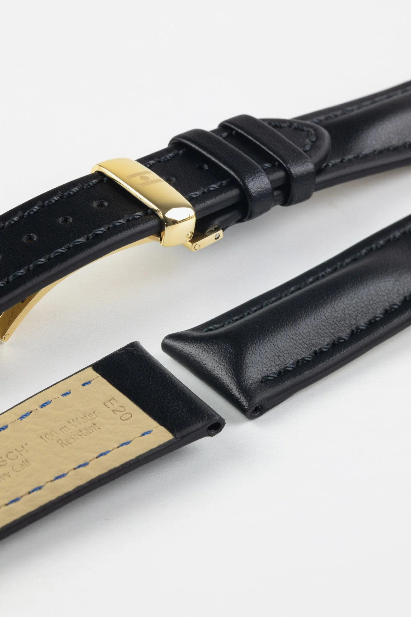 Hirsch HEAVY CALF Water-Resistant Calf Leather Watch Strap in BLACK / BLACK - Image 12