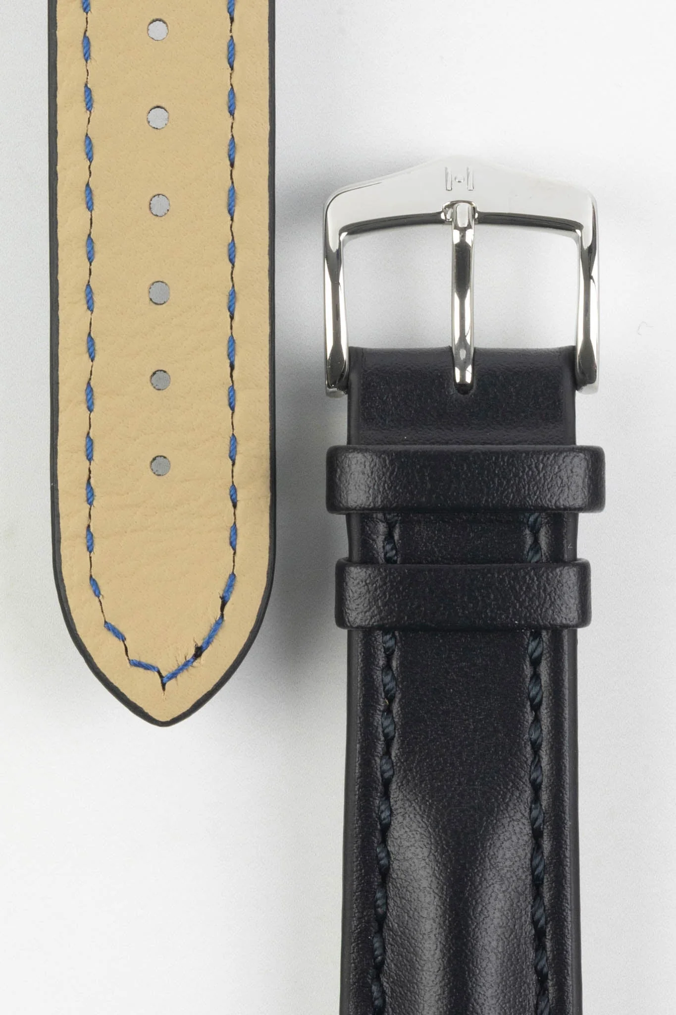 Hirsch HEAVY CALF Water-Resistant Calf Leather Watch Strap in BLACK / BLACK - Image 3