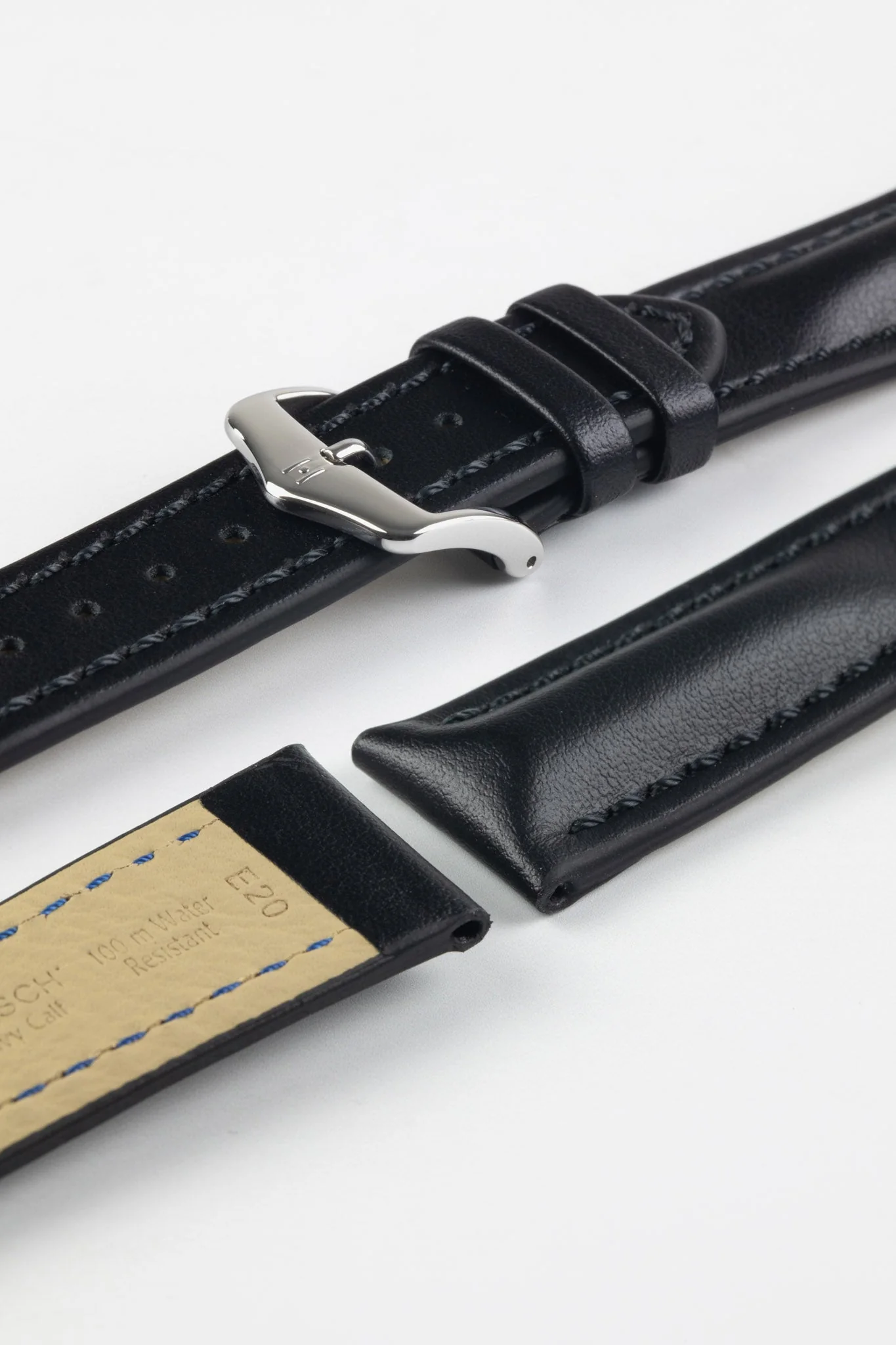 Hirsch HEAVY CALF Water-Resistant Calf Leather Watch Strap in BLACK / BLACK - Image 7