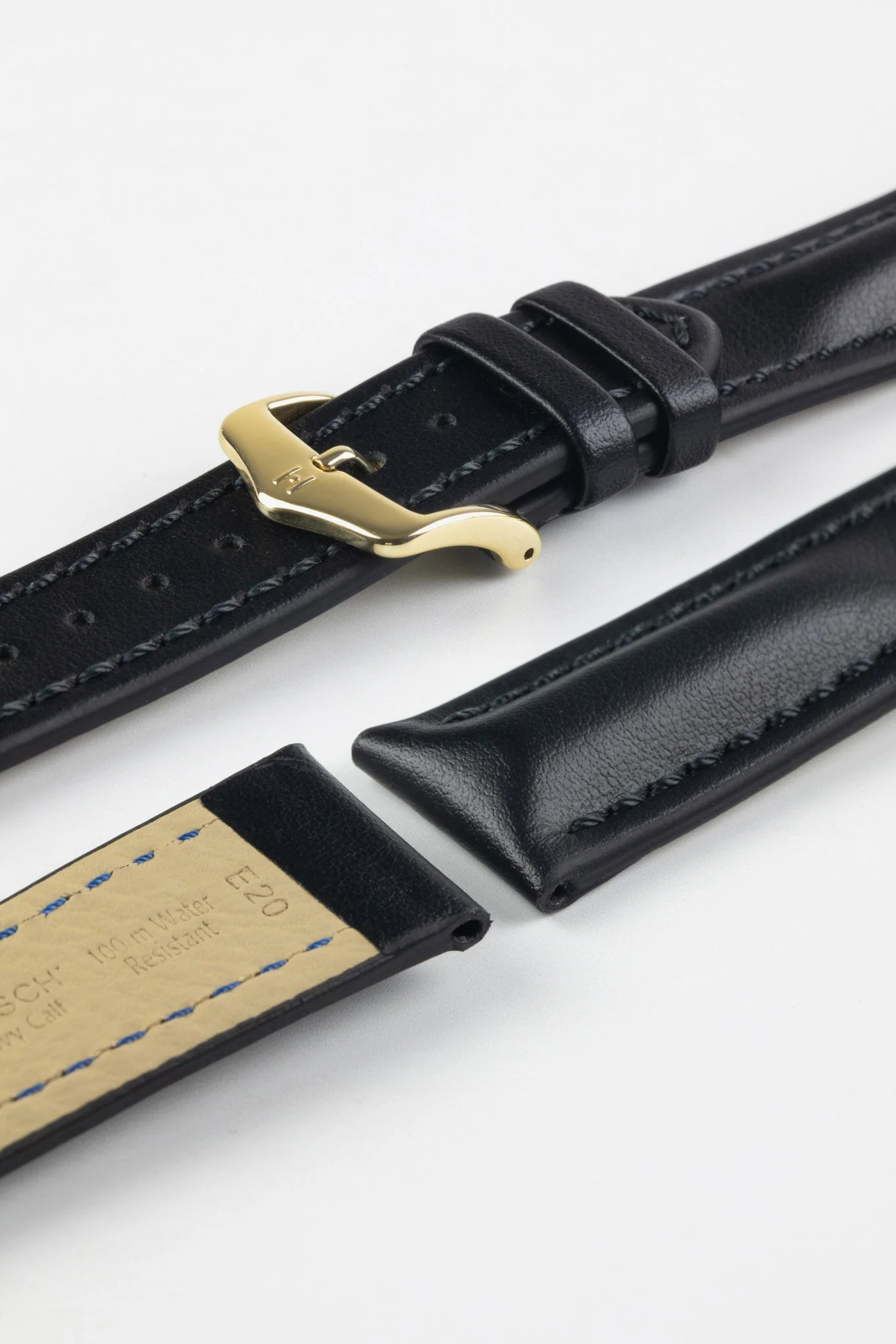 Hirsch HEAVY CALF Water-Resistant Calf Leather Watch Strap in BLACK / BLACK - Image 8