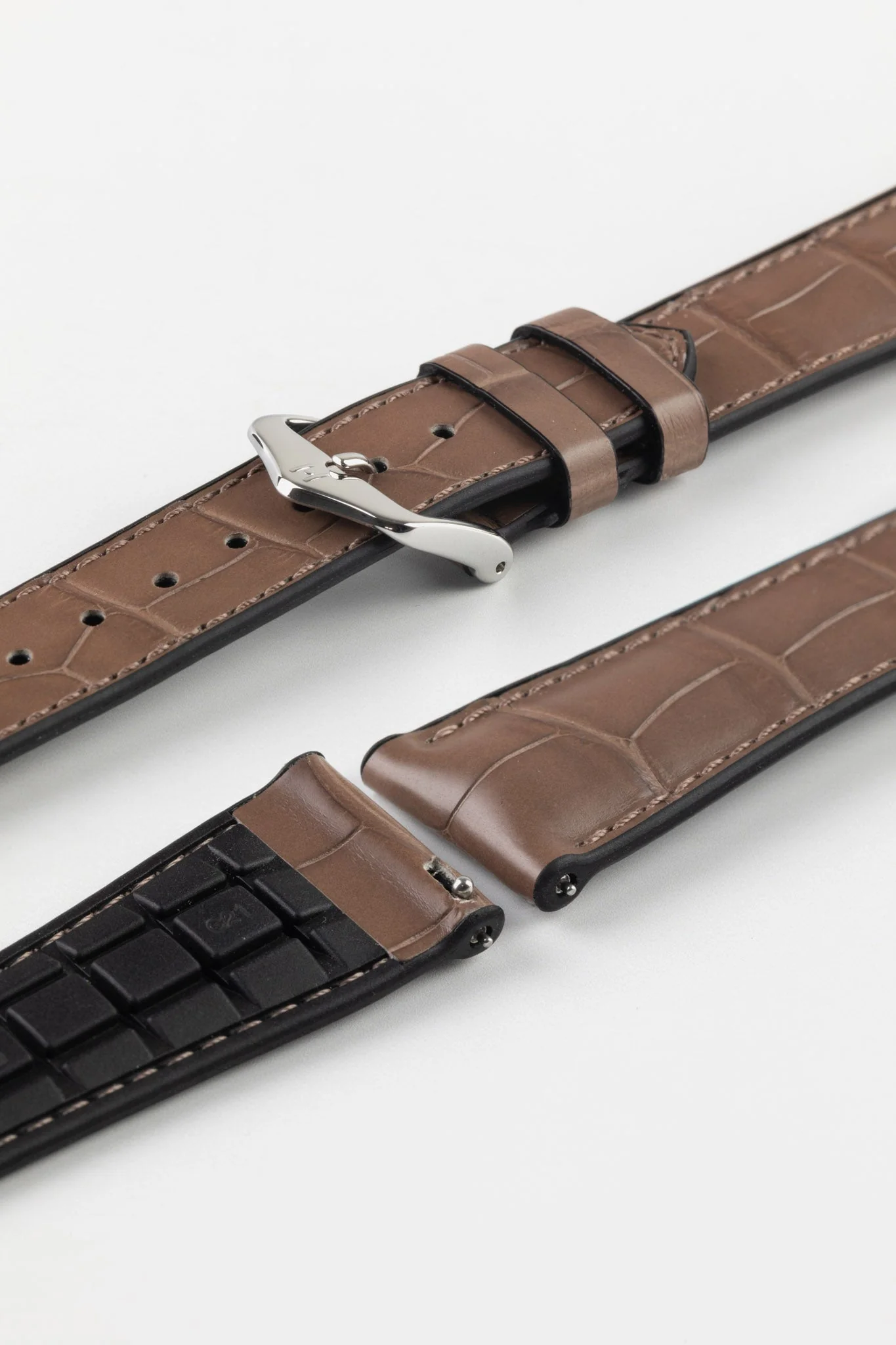 Hirsch IAN Louisiana Alligator Leather Performance Watch Strap - WARM GREY - Image 7