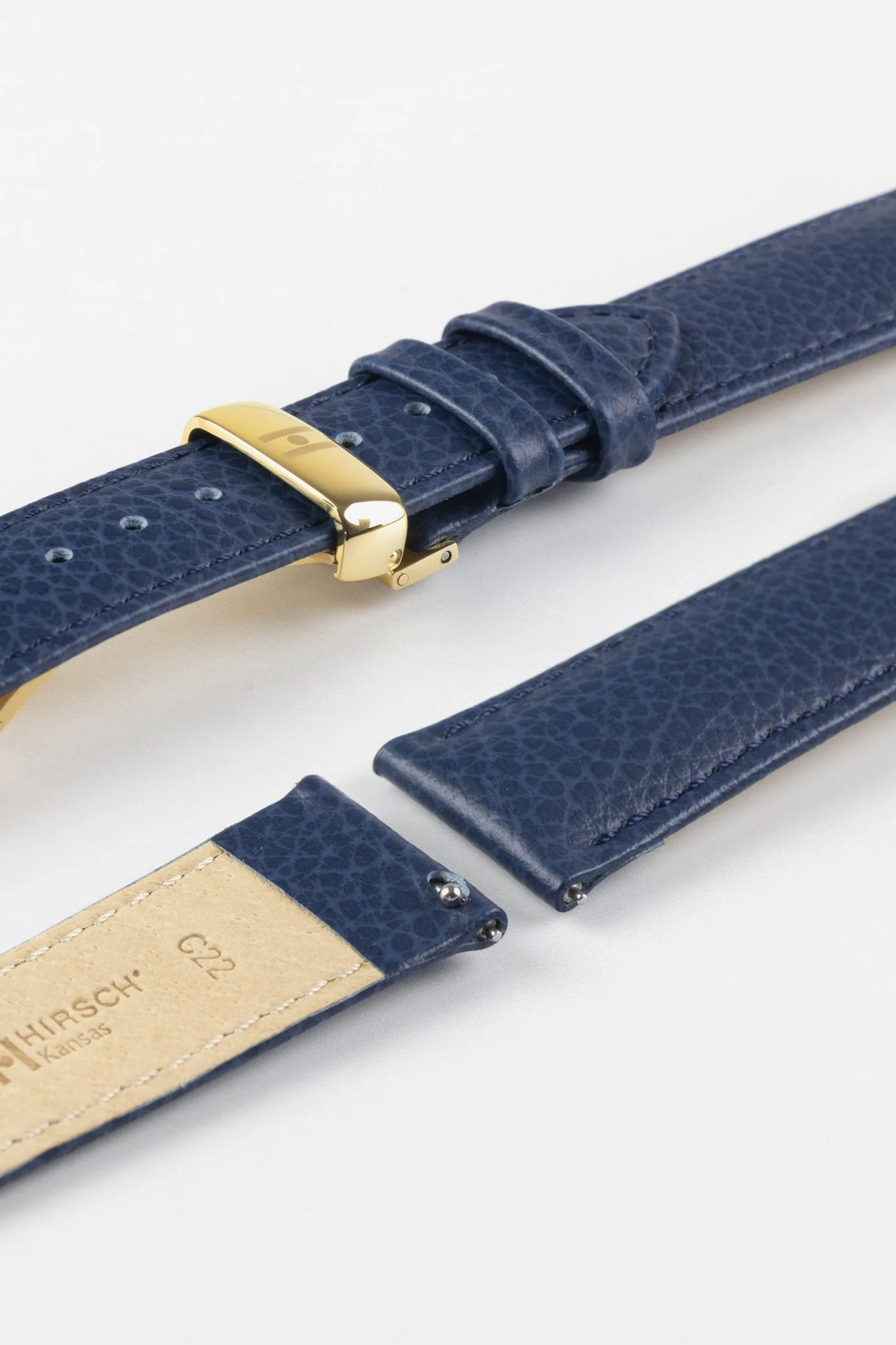 Hirsch KANSAS Buffalo Embossed Calf Leather Watch Strap in BLUE with Blue Stitch - Image 10