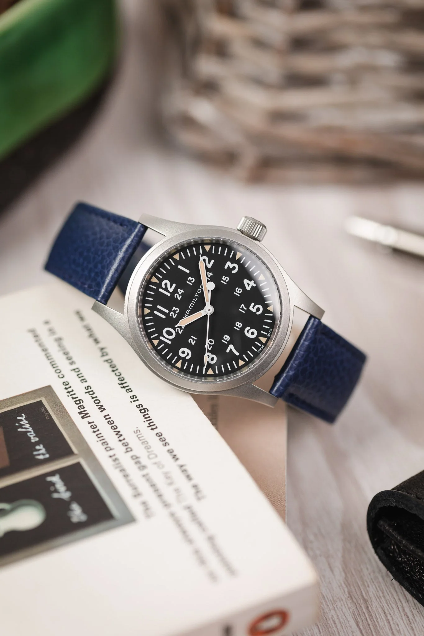 Hirsch KANSAS Buffalo Embossed Calf Leather Watch Strap in BLUE with Blue Stitch - Image 4