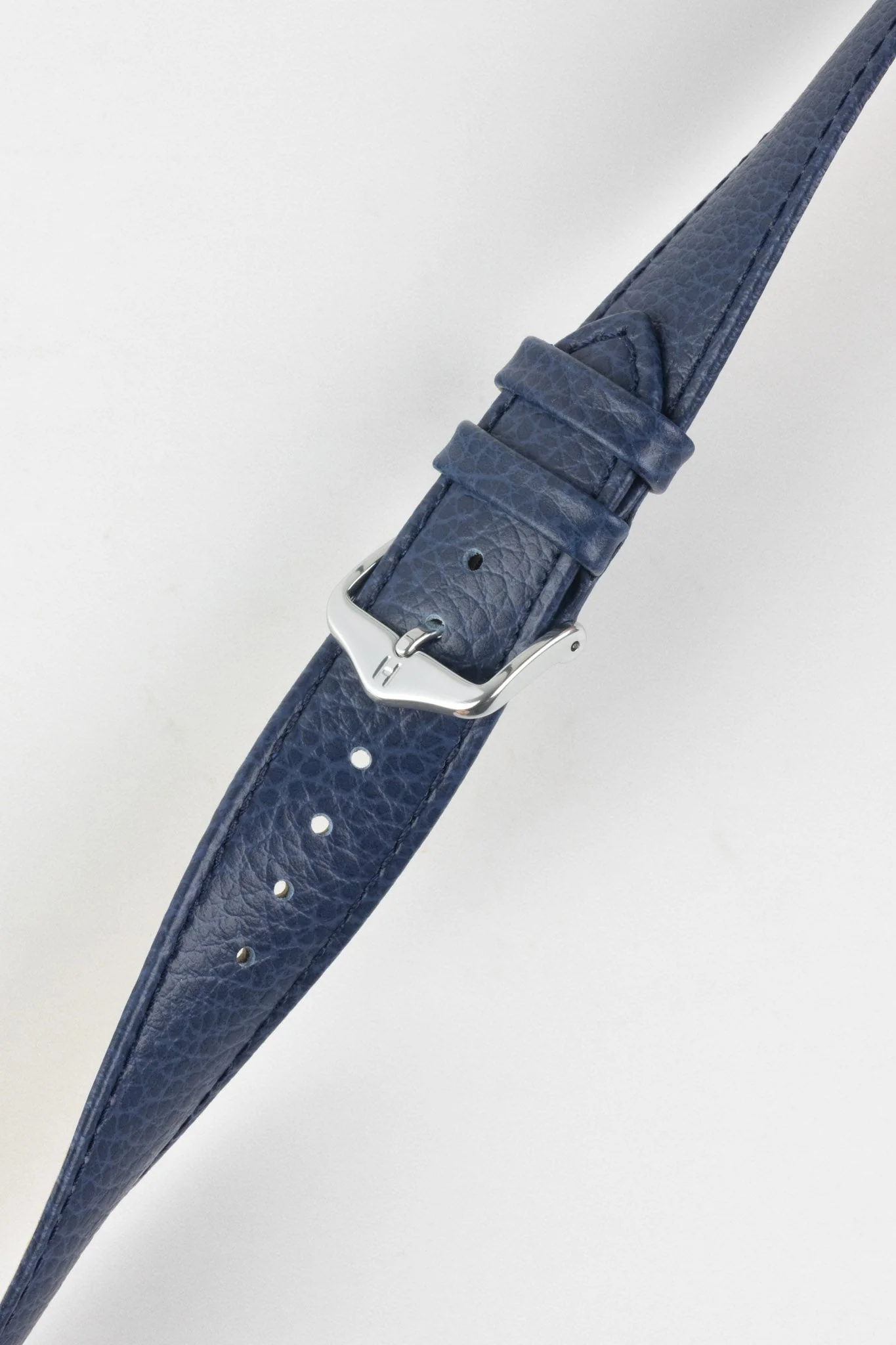 Hirsch KANSAS Buffalo Embossed Calf Leather Watch Strap in BLUE with Blue Stitch - Image 5