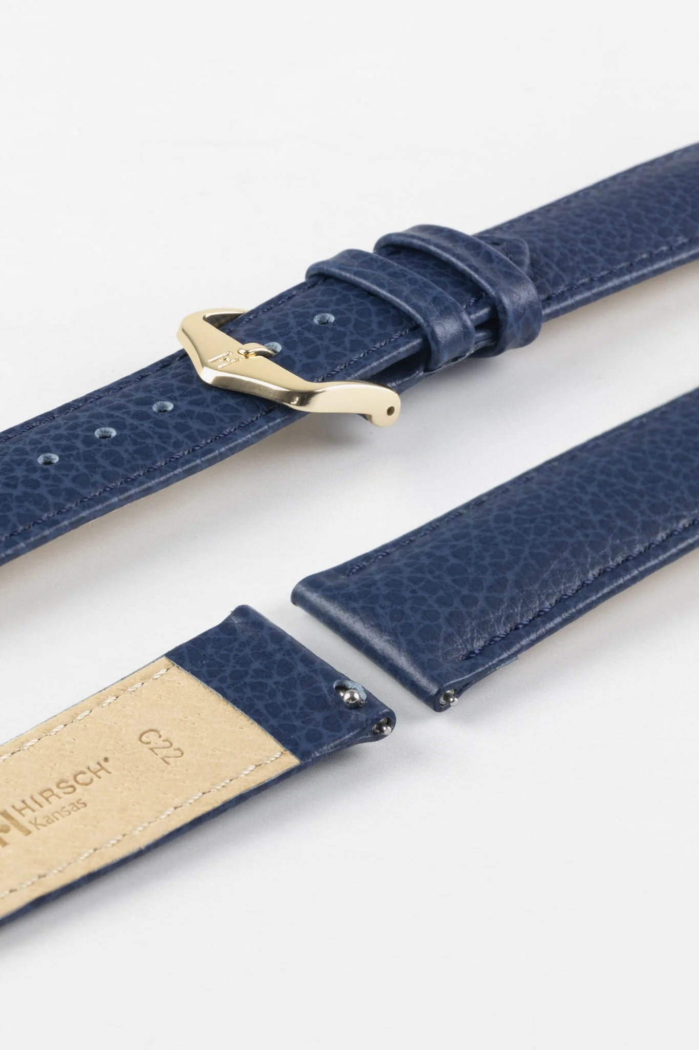 Hirsch KANSAS Buffalo Embossed Calf Leather Watch Strap in BLUE with Blue Stitch - Image 8