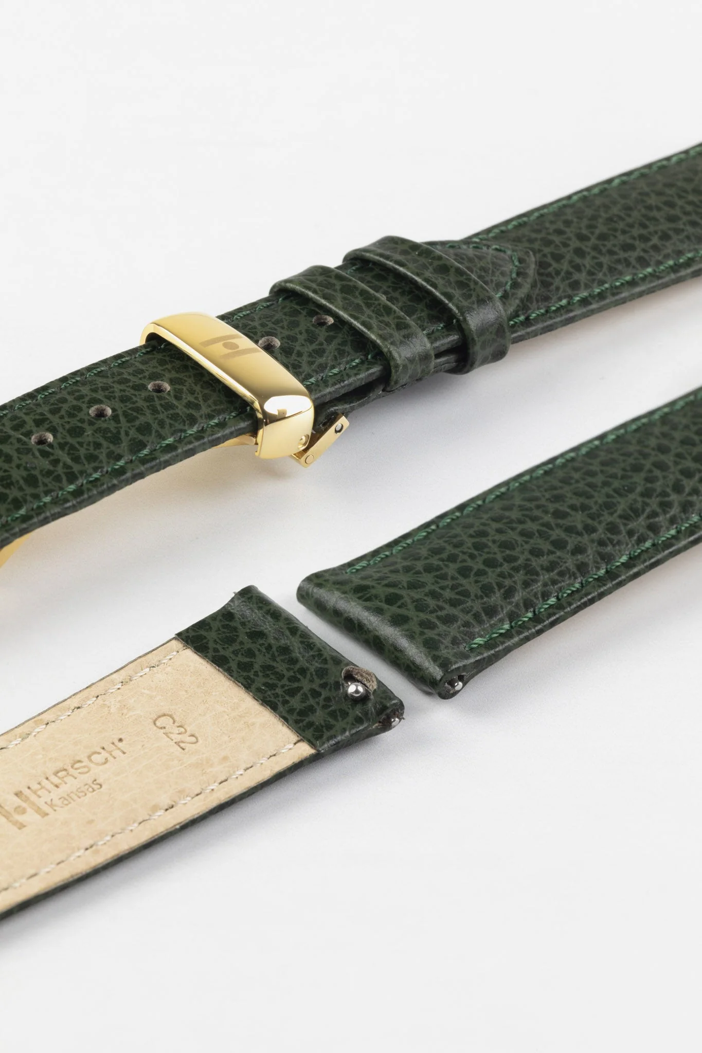 Hirsch KANSAS Buffalo Embossed Calf Leather Watch Strap in GREEN - Image 10