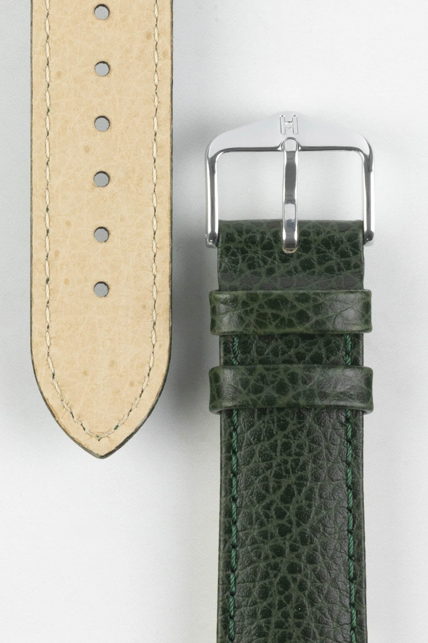 Hirsch KANSAS Buffalo Embossed Calf Leather Watch Strap in GREEN - Image 3