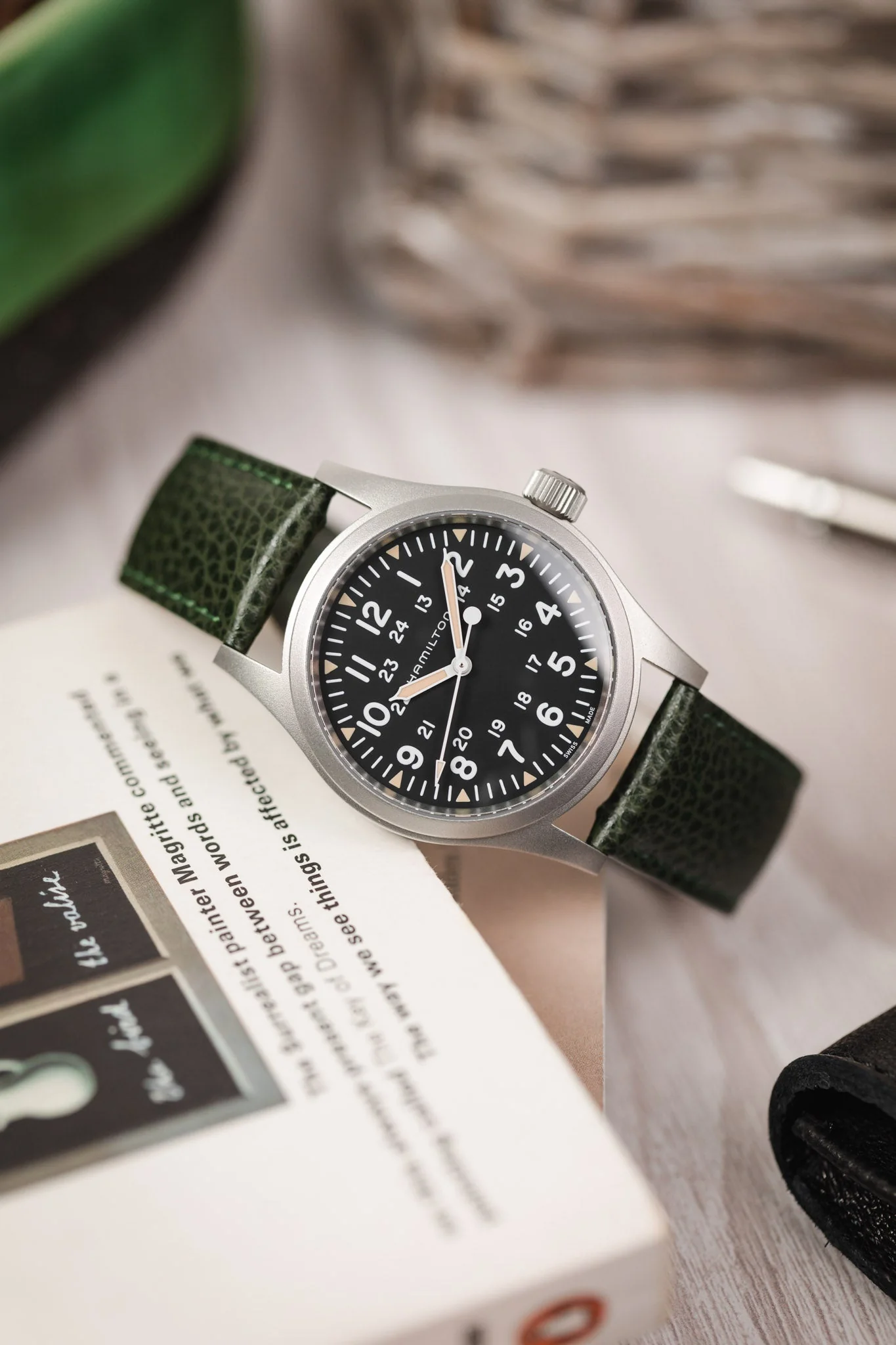 Hirsch KANSAS Buffalo Embossed Calf Leather Watch Strap in GREEN - Image 4