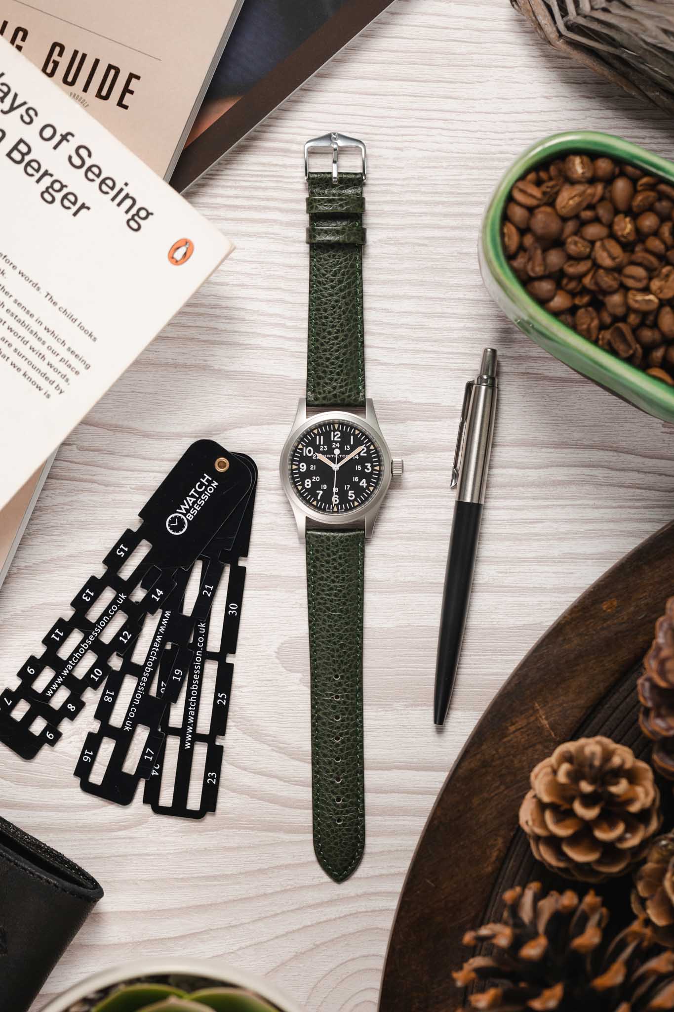 Hirsch KANSAS Buffalo Embossed Calf Leather Watch Strap in GREEN - Image 6