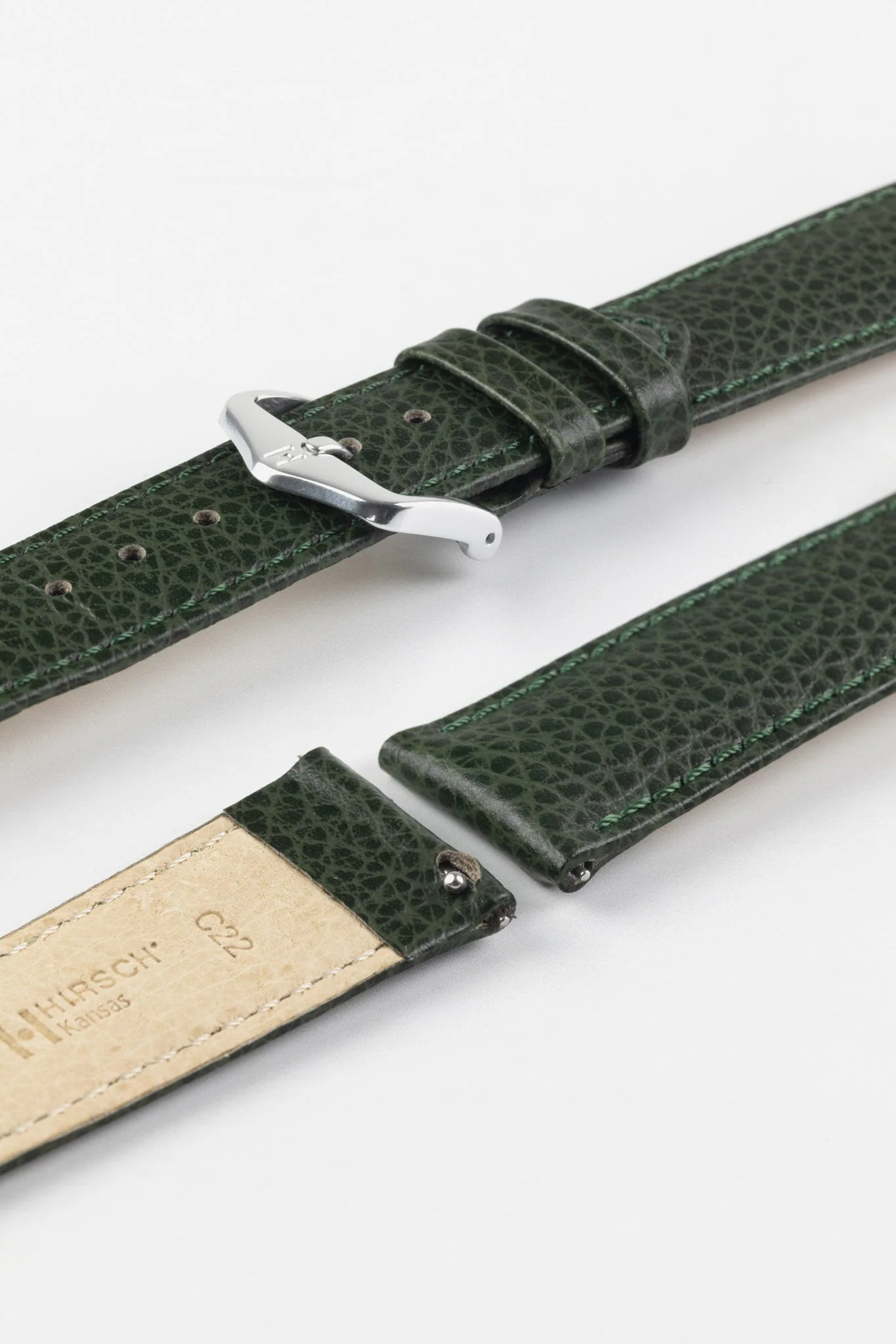 Hirsch KANSAS Buffalo Embossed Calf Leather Watch Strap in GREEN - Image 7