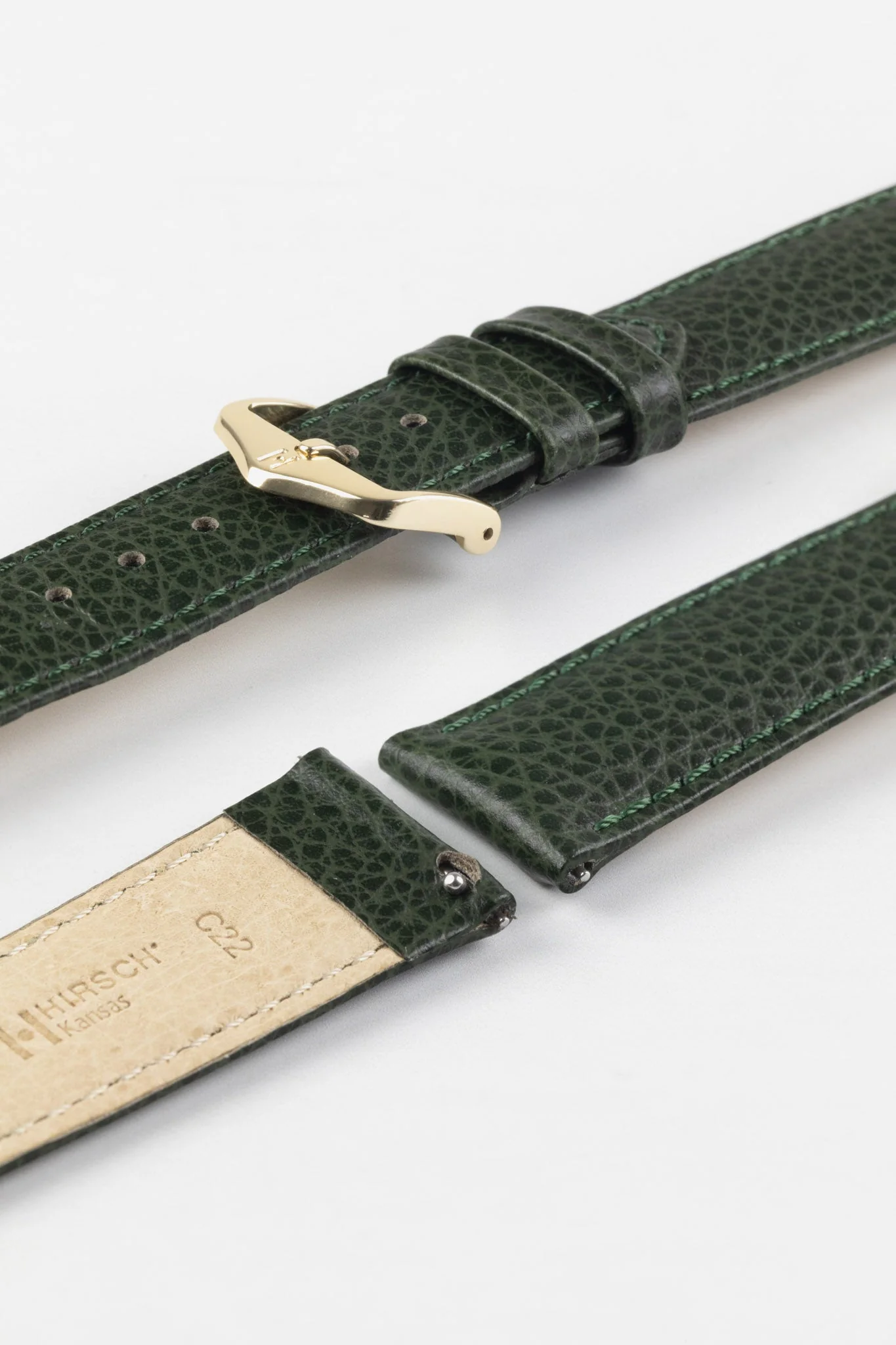 Hirsch KANSAS Buffalo Embossed Calf Leather Watch Strap in GREEN - Image 8