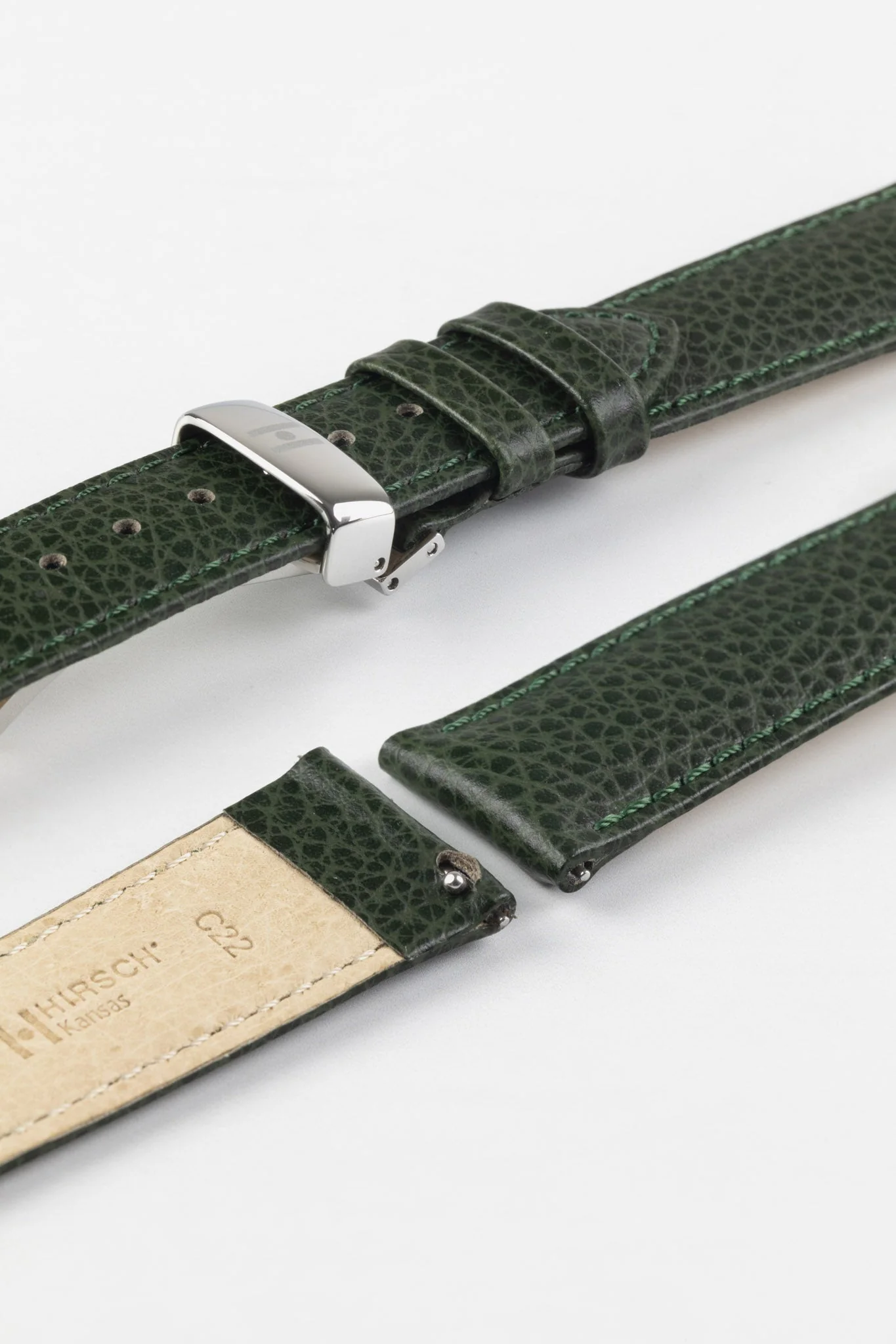 Hirsch KANSAS Buffalo Embossed Calf Leather Watch Strap in GREEN - Image 9