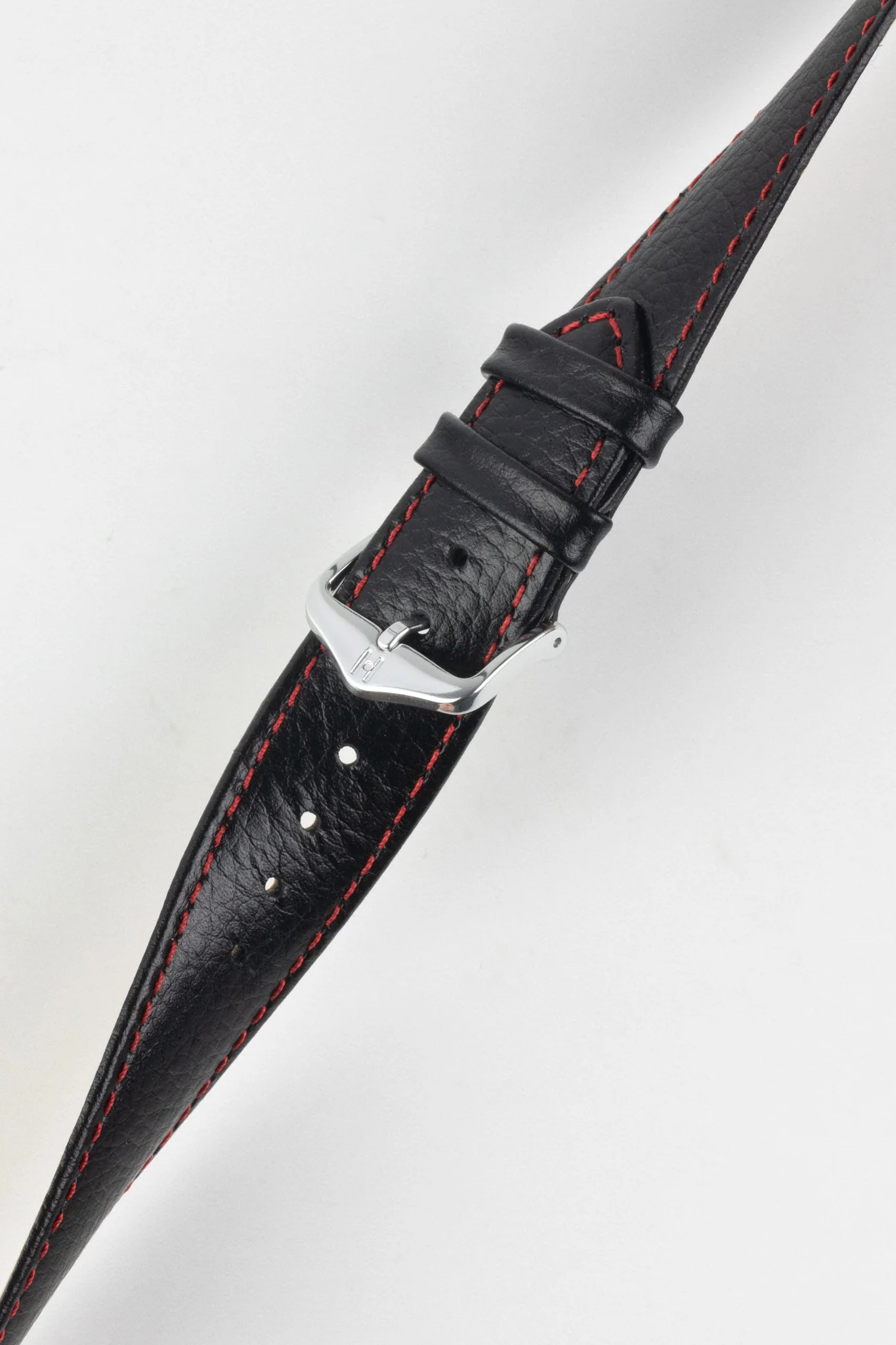 Hirsch KANSAS Buffalo-Embossed Calf Leather Watch Strap in BLACK with Red Stitching - Image 5