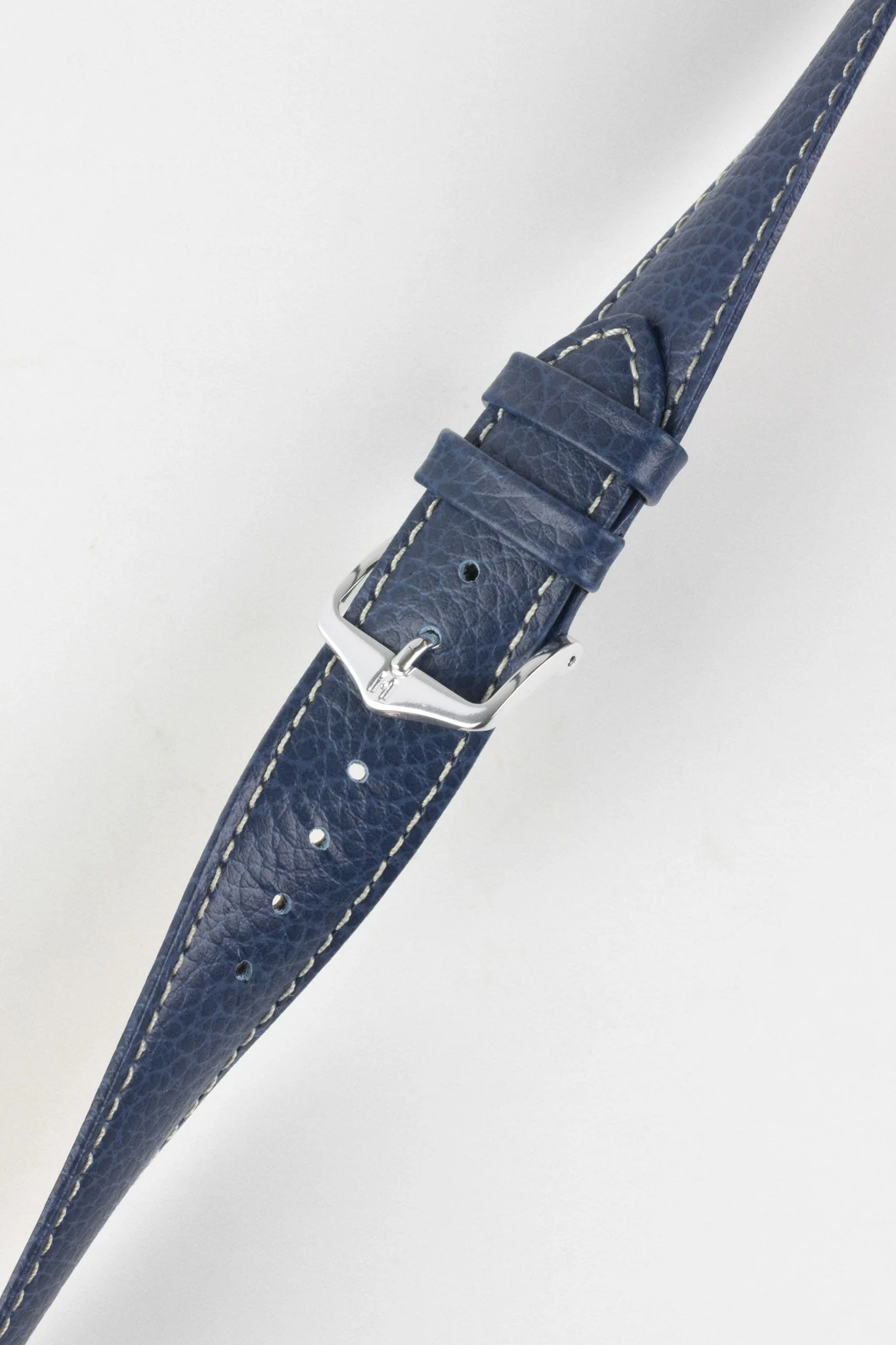 Hirsch KANSAS Buffalo-Embossed Calf Leather Watch Strap in BLUE with White Stitch - Image 5