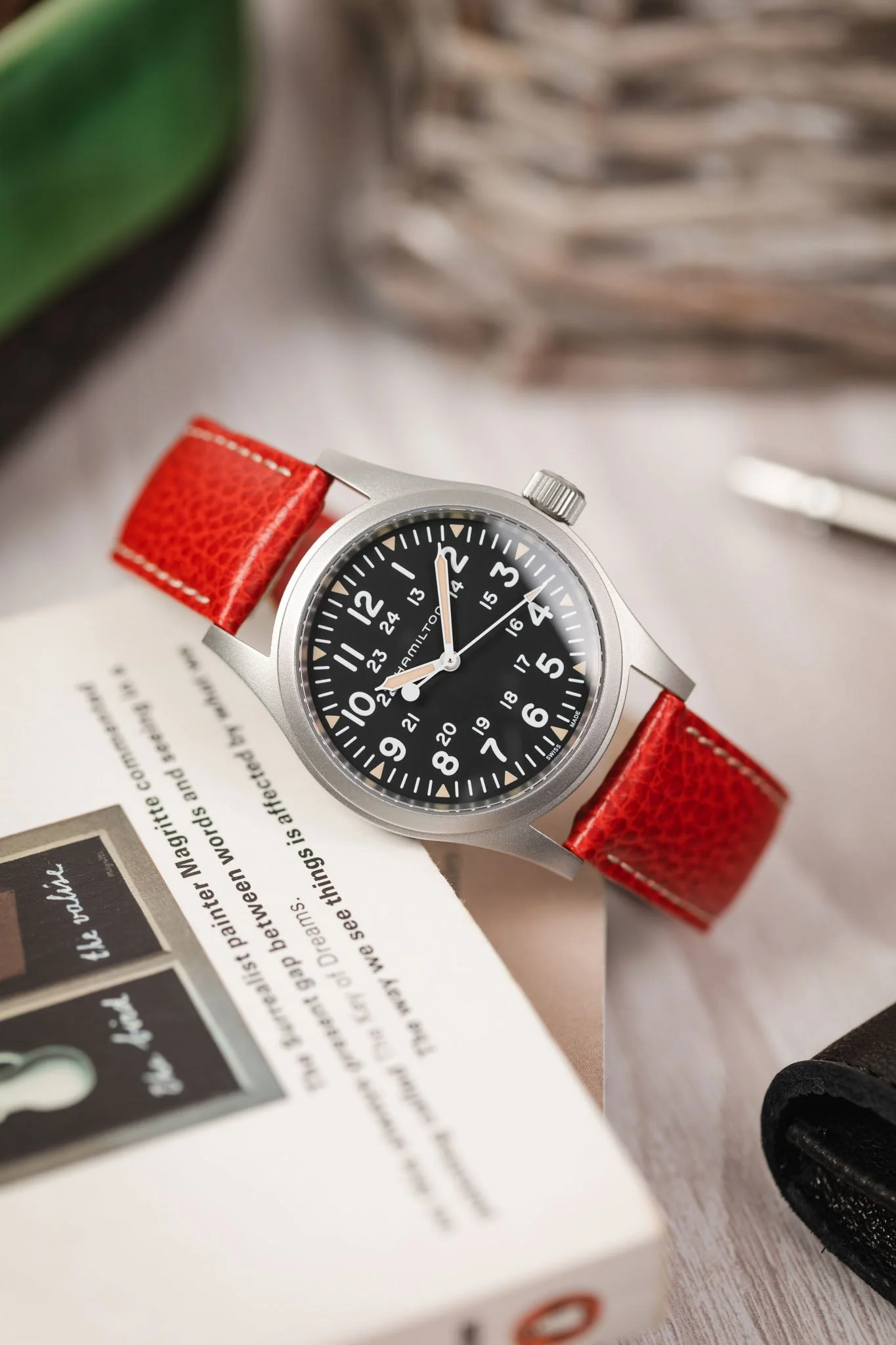 Hirsch KANSAS Buffalo-Embossed Calf Leather Watch Strap in RED with White Stitch - Image 4