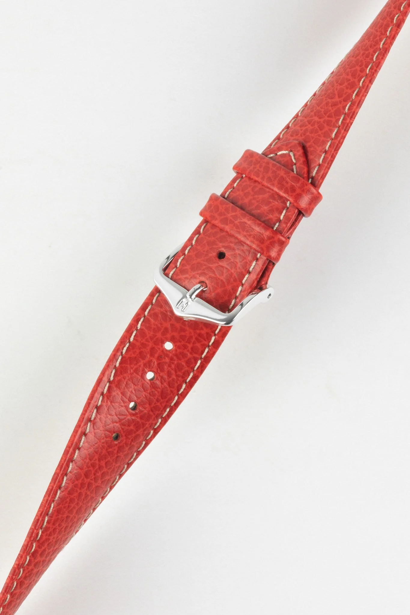 Hirsch KANSAS Buffalo-Embossed Calf Leather Watch Strap in RED with White Stitch - Image 5