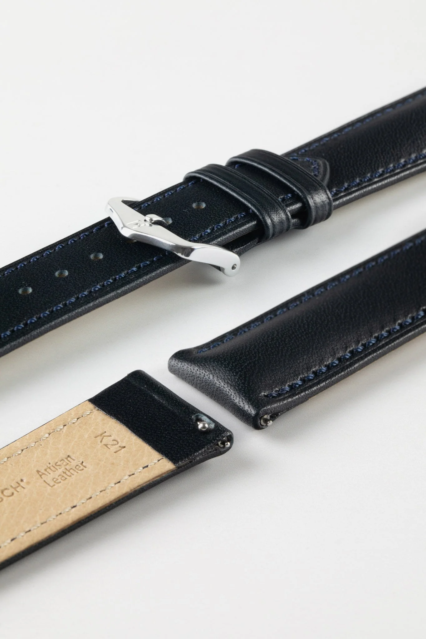Hirsch KENT Textured Natural Leather Watch Strap in DEEP BLUE - Image 7