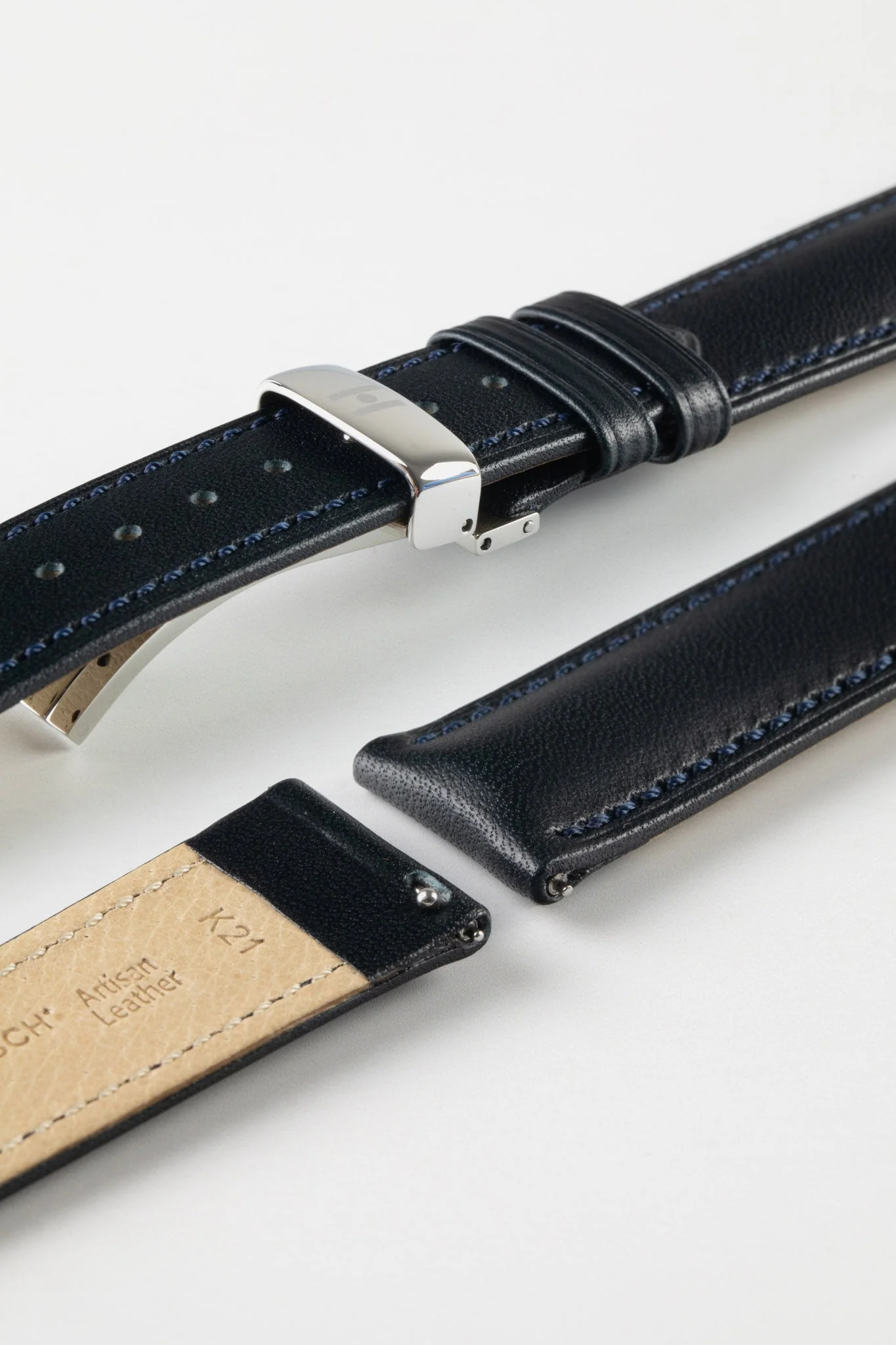 Hirsch KENT Textured Natural Leather Watch Strap in DEEP BLUE - Image 9