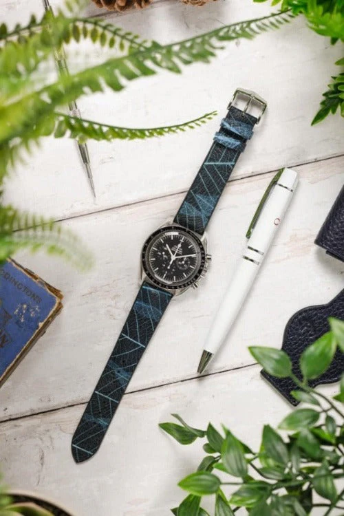 Hirsch LEAF Vegan Performance Rubber Watch Strap in BLUE/BLACK - Image 13