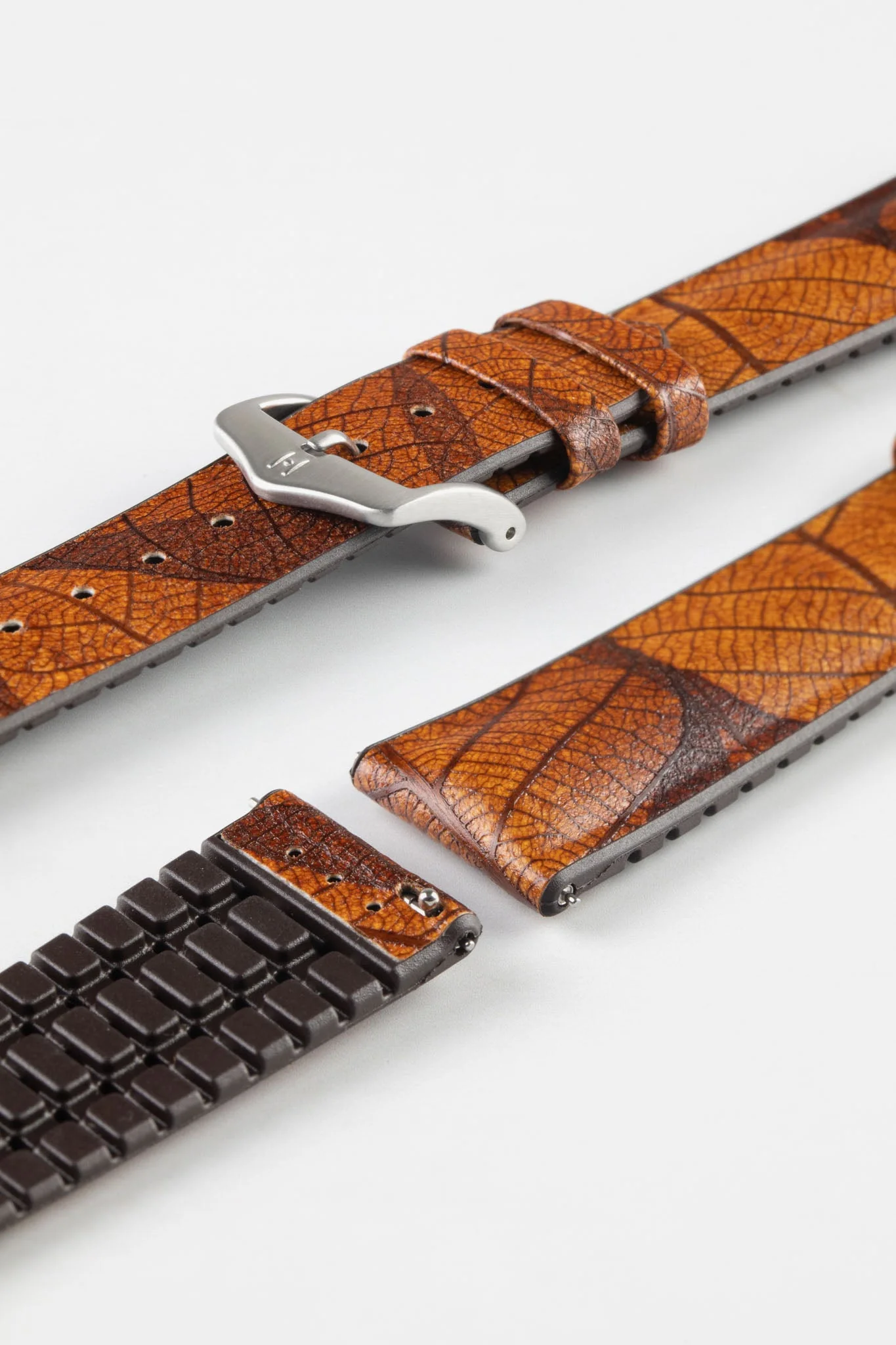 Hirsch LEAF Vegan Performance Rubber Watch Strap in BROWN - Image 10