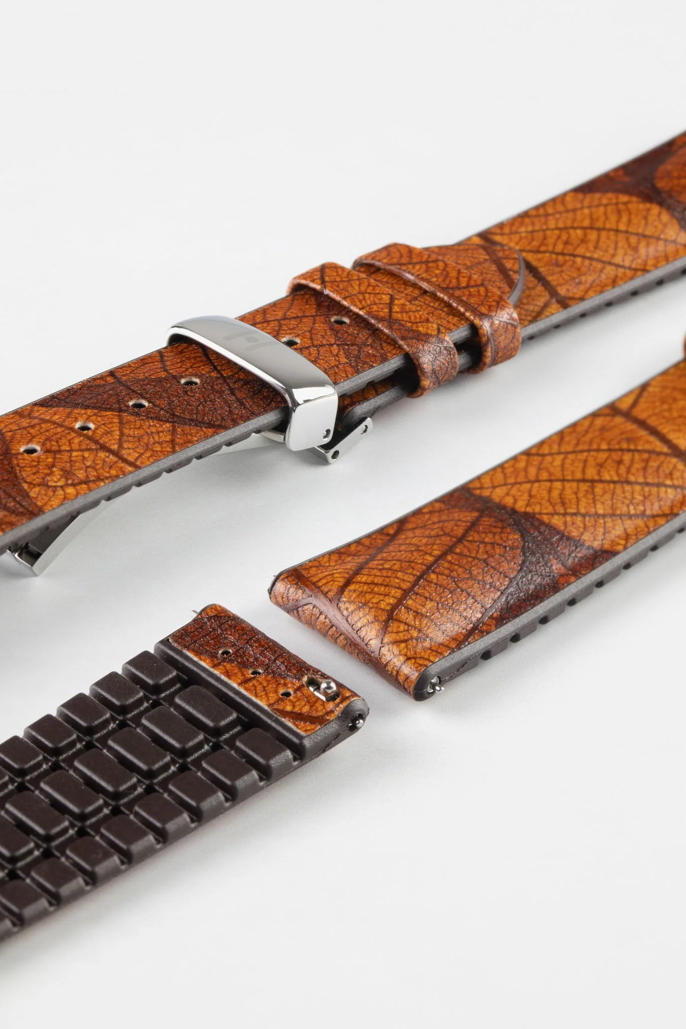 Hirsch LEAF Vegan Performance Rubber Watch Strap in BROWN - Image 11