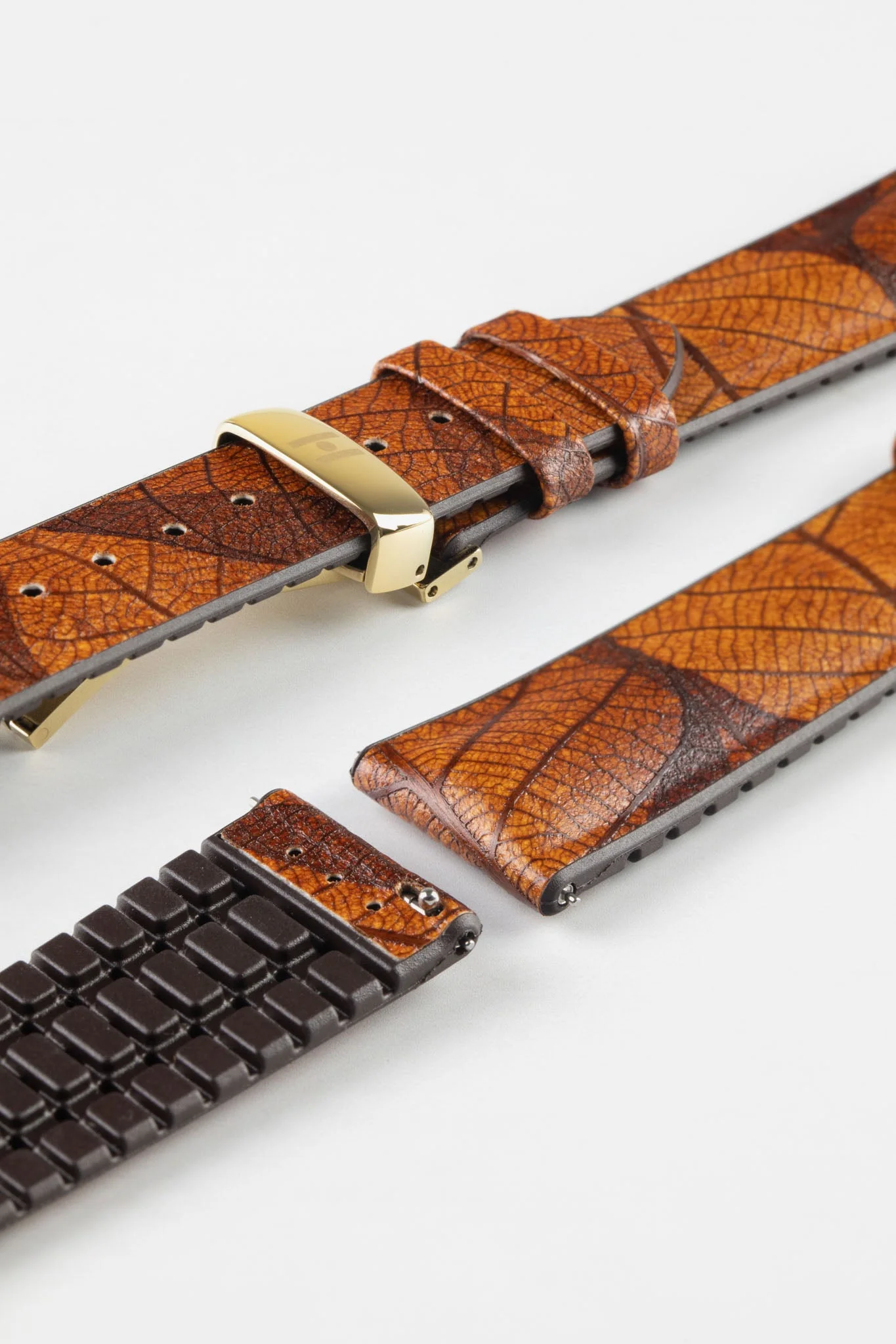 Hirsch LEAF Vegan Performance Rubber Watch Strap in BROWN - Image 12
