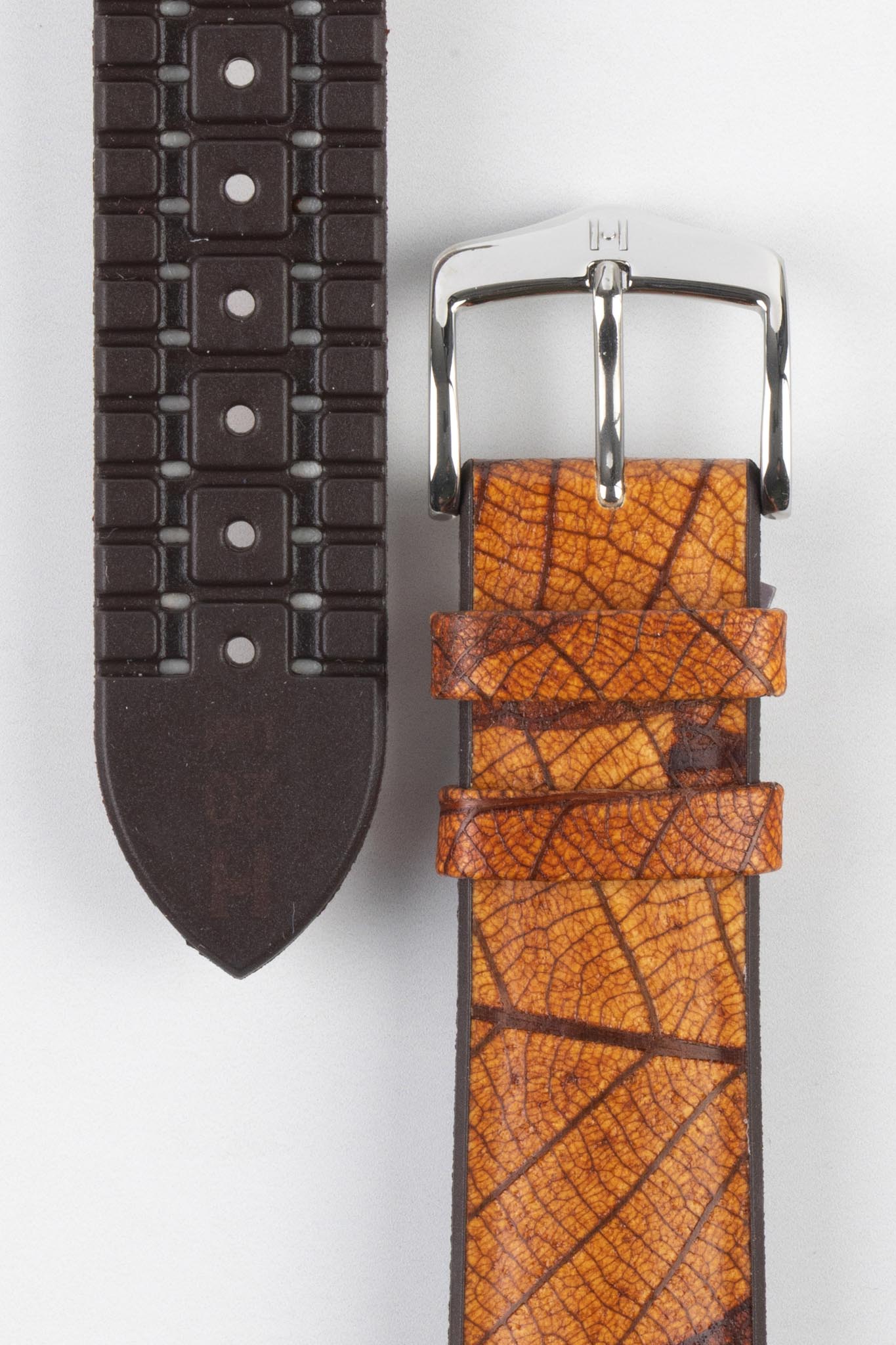 Hirsch LEAF Vegan Performance Rubber Watch Strap in BROWN - Image 3