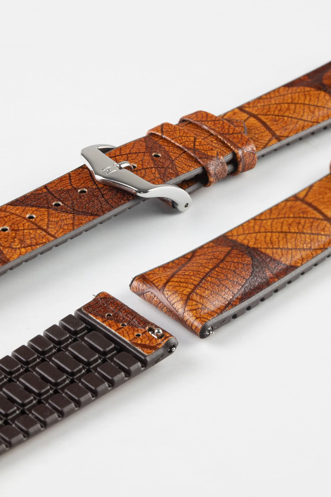 Hirsch LEAF Vegan Performance Rubber Watch Strap in BROWN - Image 7