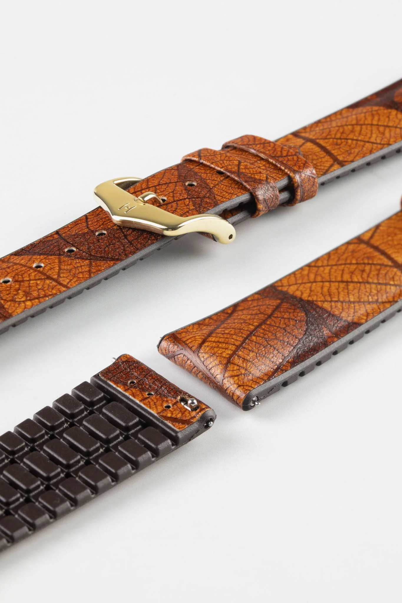 Hirsch LEAF Vegan Performance Rubber Watch Strap in BROWN - Image 8