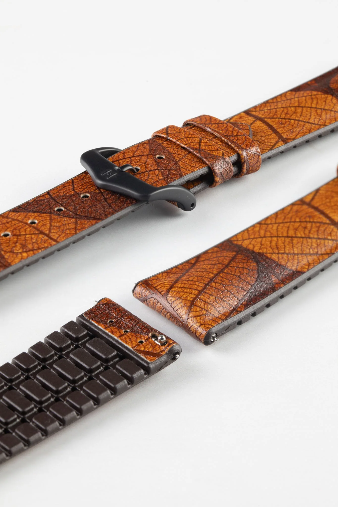 Hirsch LEAF Vegan Performance Rubber Watch Strap in BROWN - Image 9