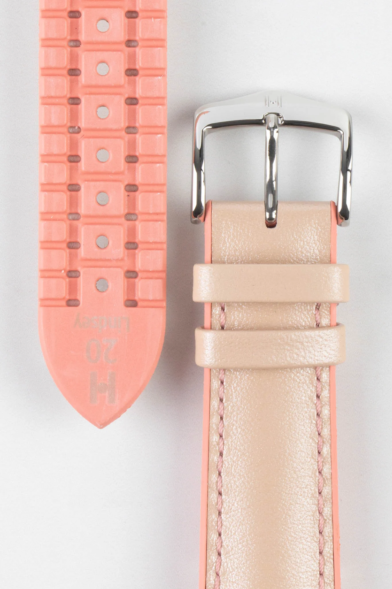 Hirsch LINDSEY Ladies Leather & Rubber Performance Watch Strap in ROSE/APRICOT - Image 3