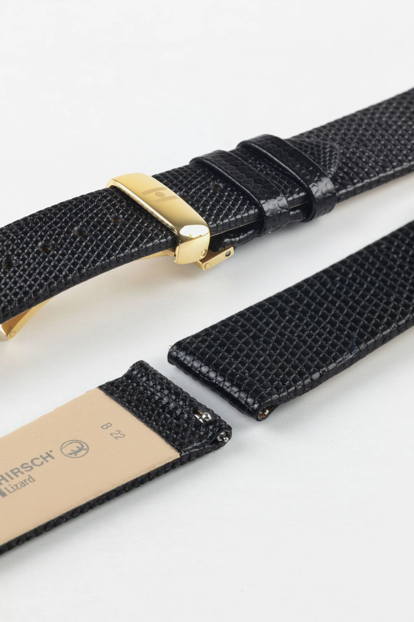 Hirsch LIZARD Leather Watch Strap in BLACK - Image 10