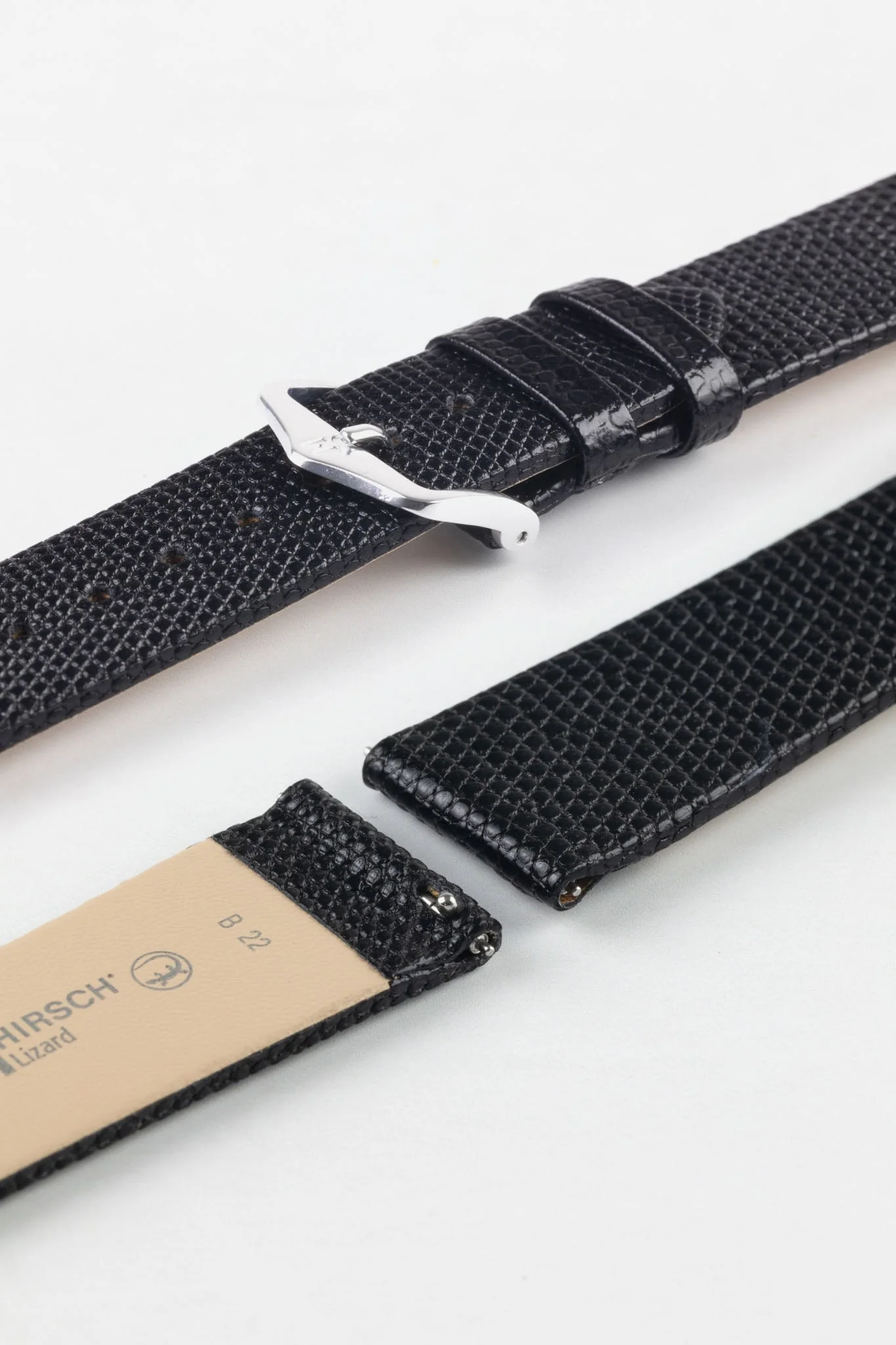 Hirsch LIZARD Leather Watch Strap in BLACK - Image 7
