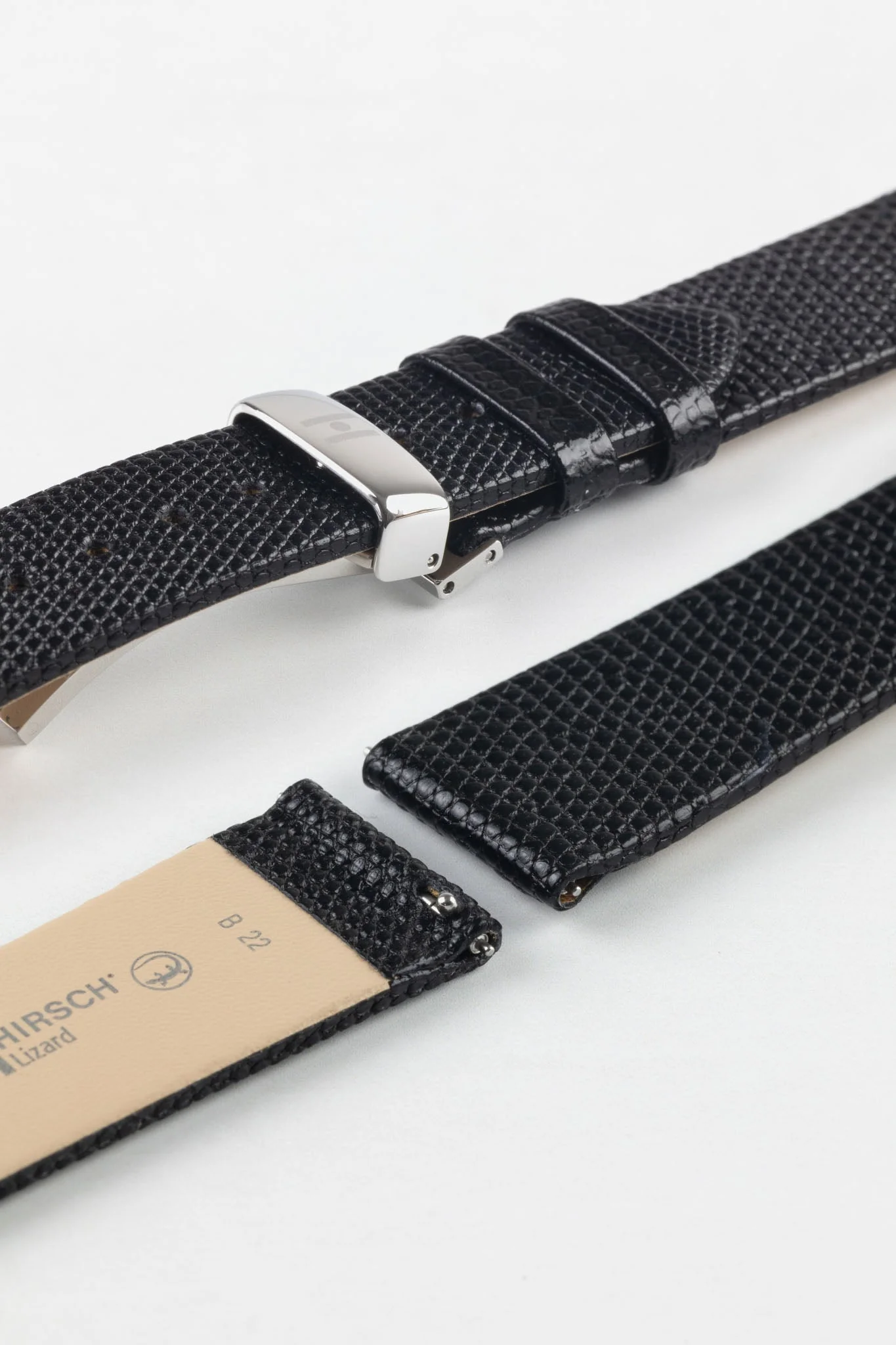 Hirsch LIZARD Leather Watch Strap in BLACK - Image 9