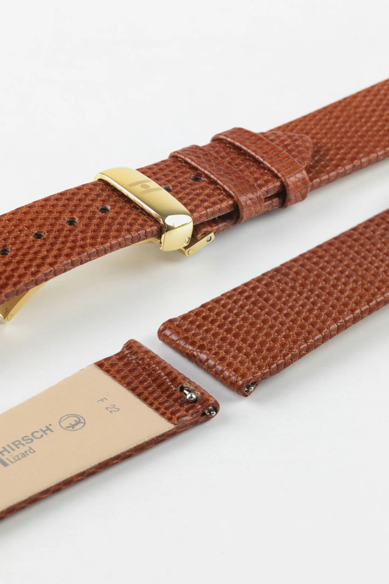 Hirsch LIZARD Leather Watch Strap in GOLD BROWN - Image 10