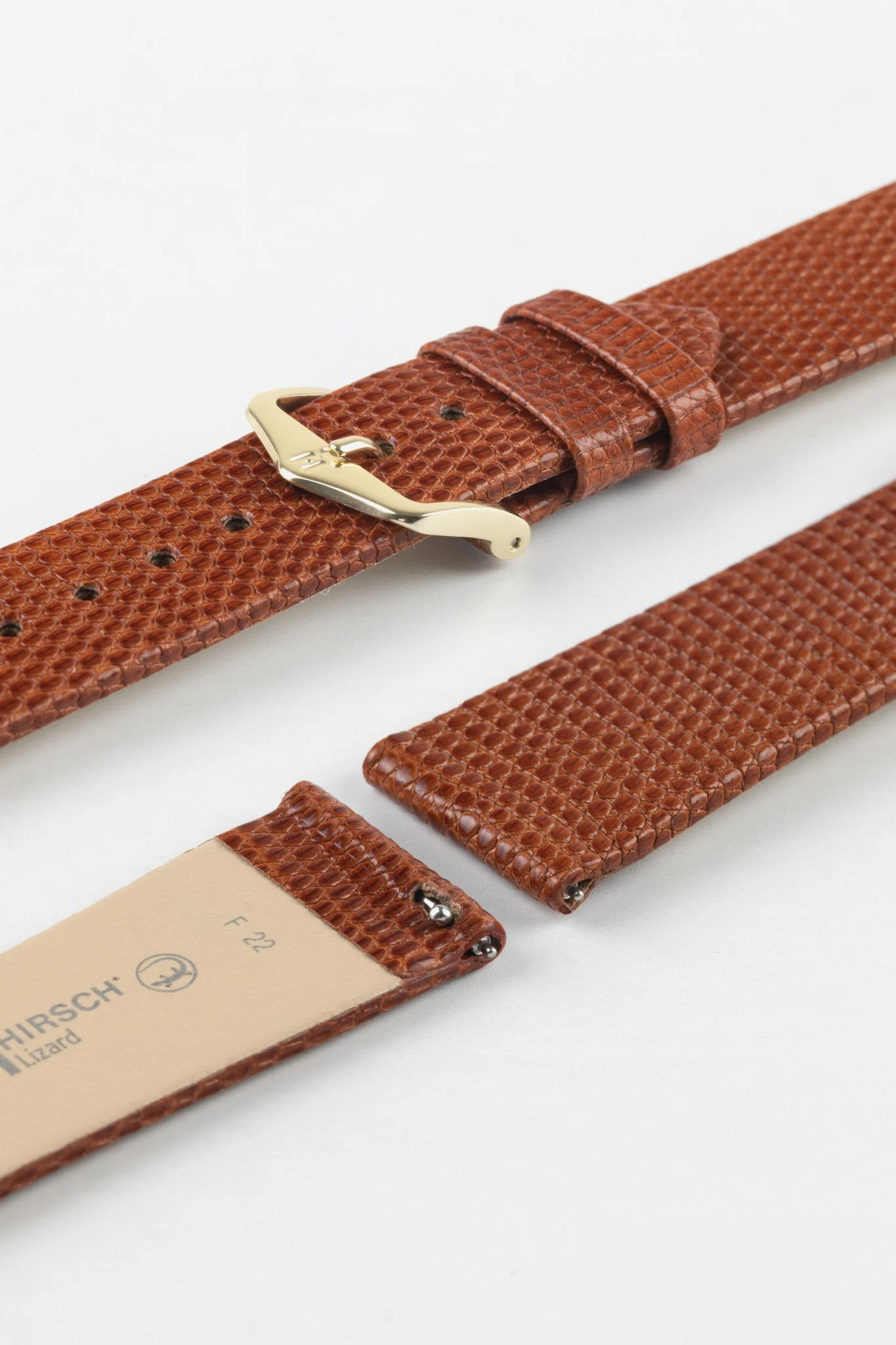 Hirsch LIZARD Leather Watch Strap in GOLD BROWN - Image 8