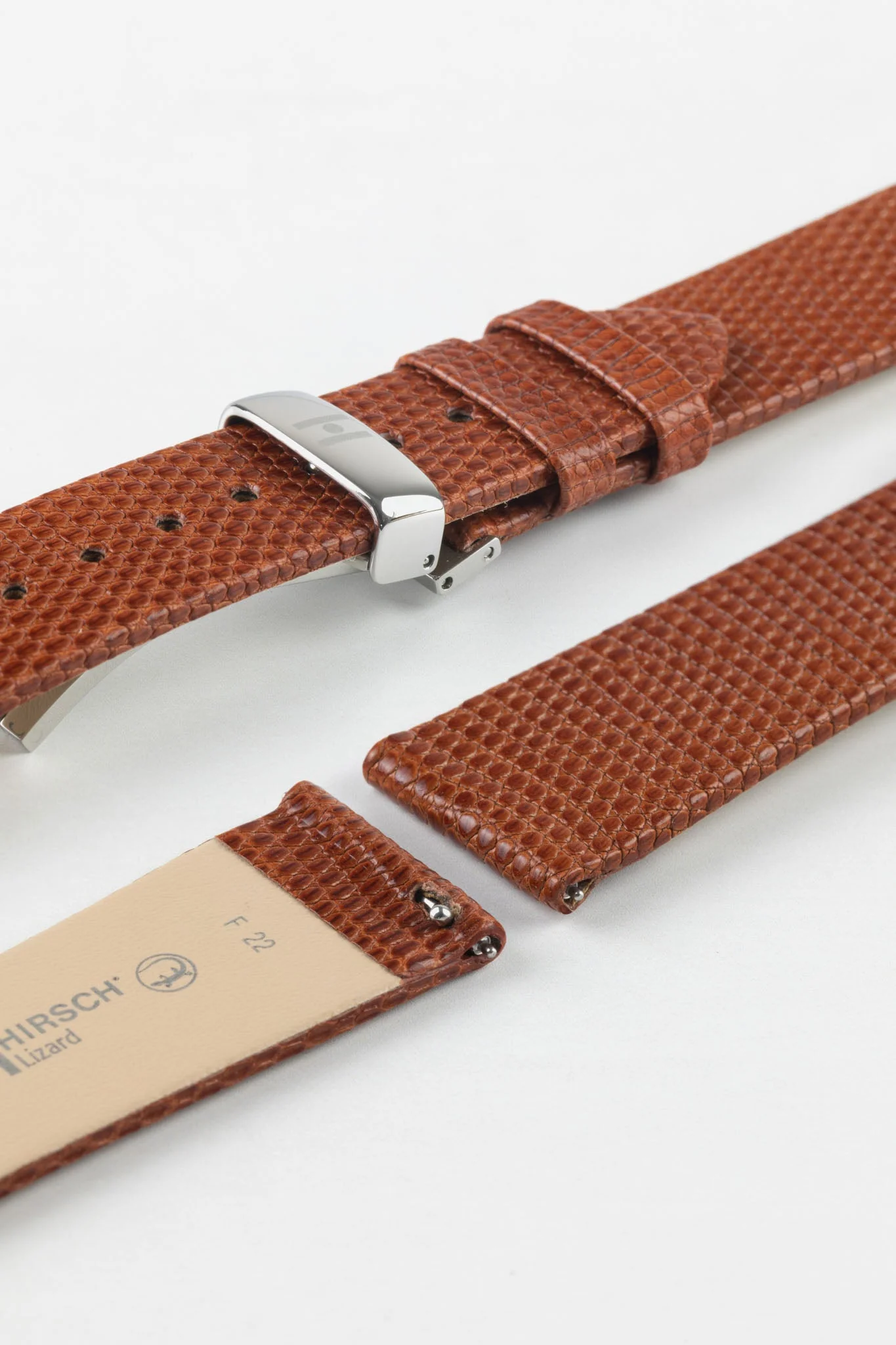 Hirsch LIZARD Leather Watch Strap in GOLD BROWN - Image 9