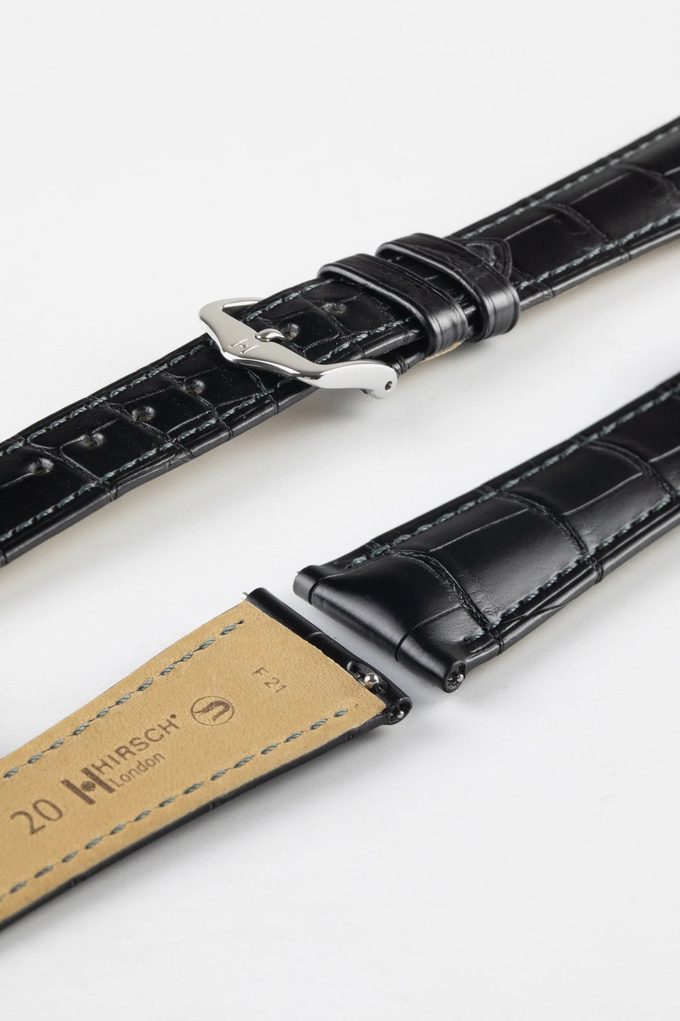 Hirsch LONDON Matt Alligator Leather Watch Strap in BLACK - Image 5