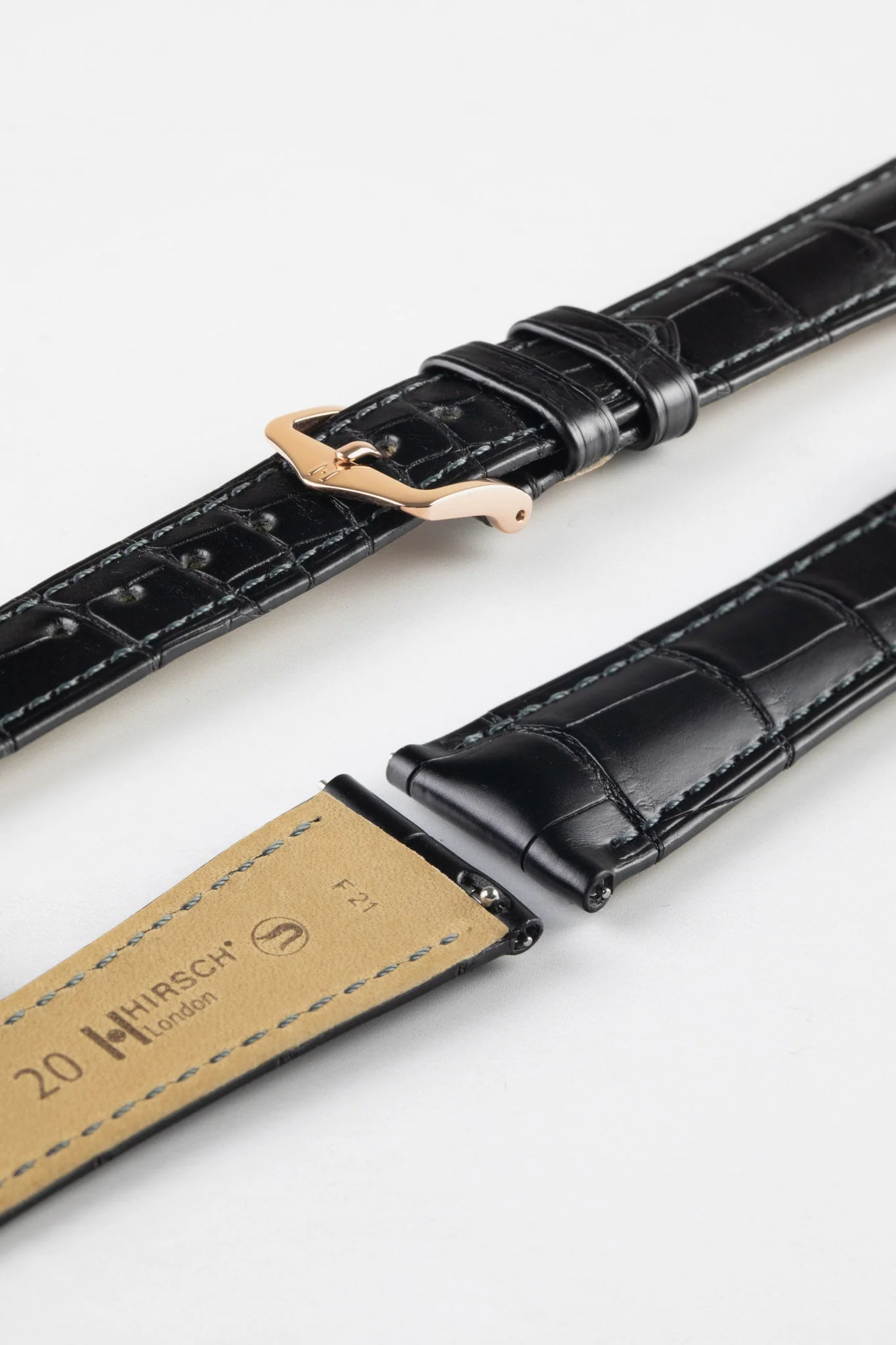 Hirsch LONDON Matt Alligator Leather Watch Strap in BLACK - Image 6