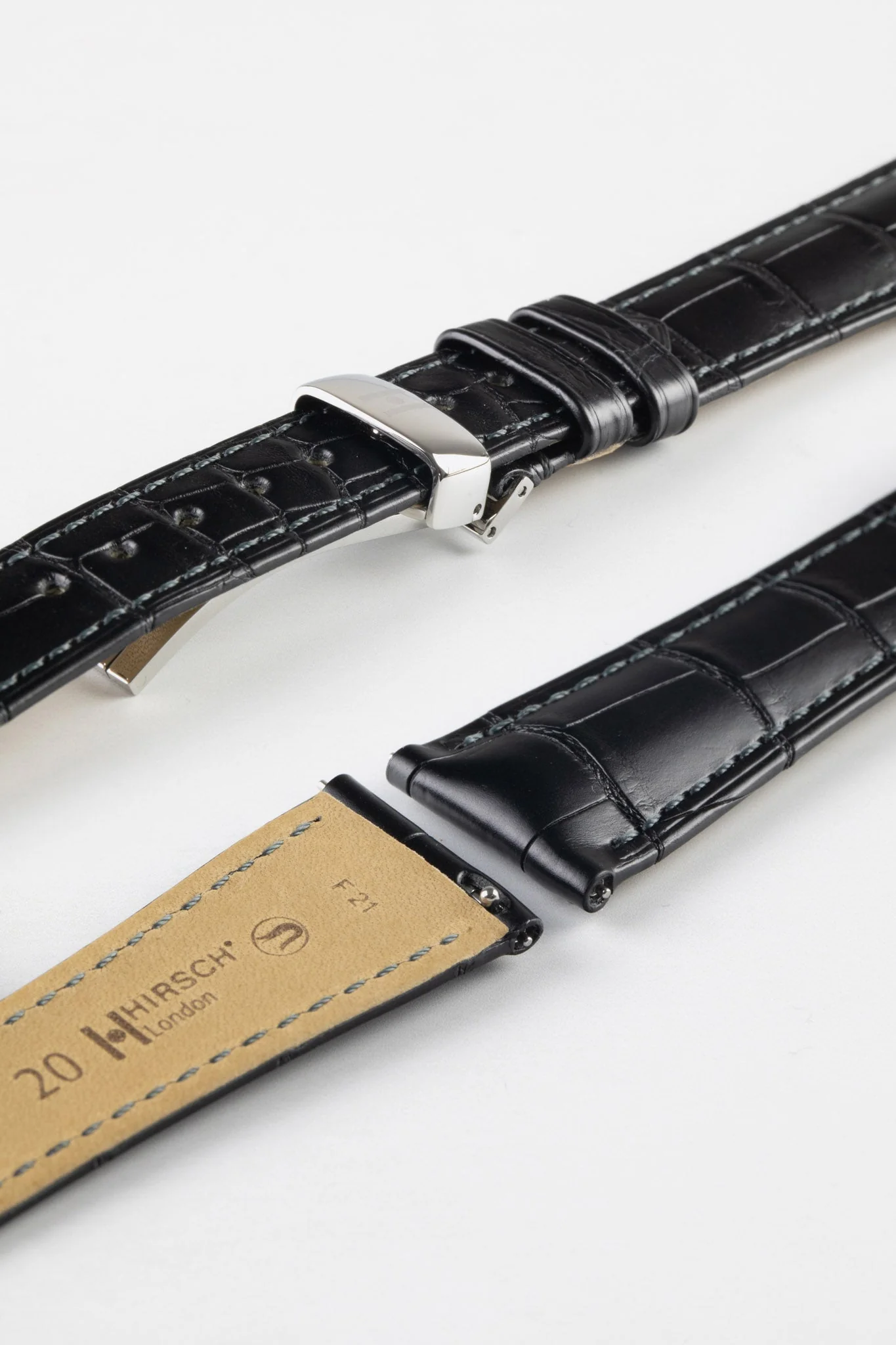 Hirsch LONDON Matt Alligator Leather Watch Strap in BLACK - Image 7
