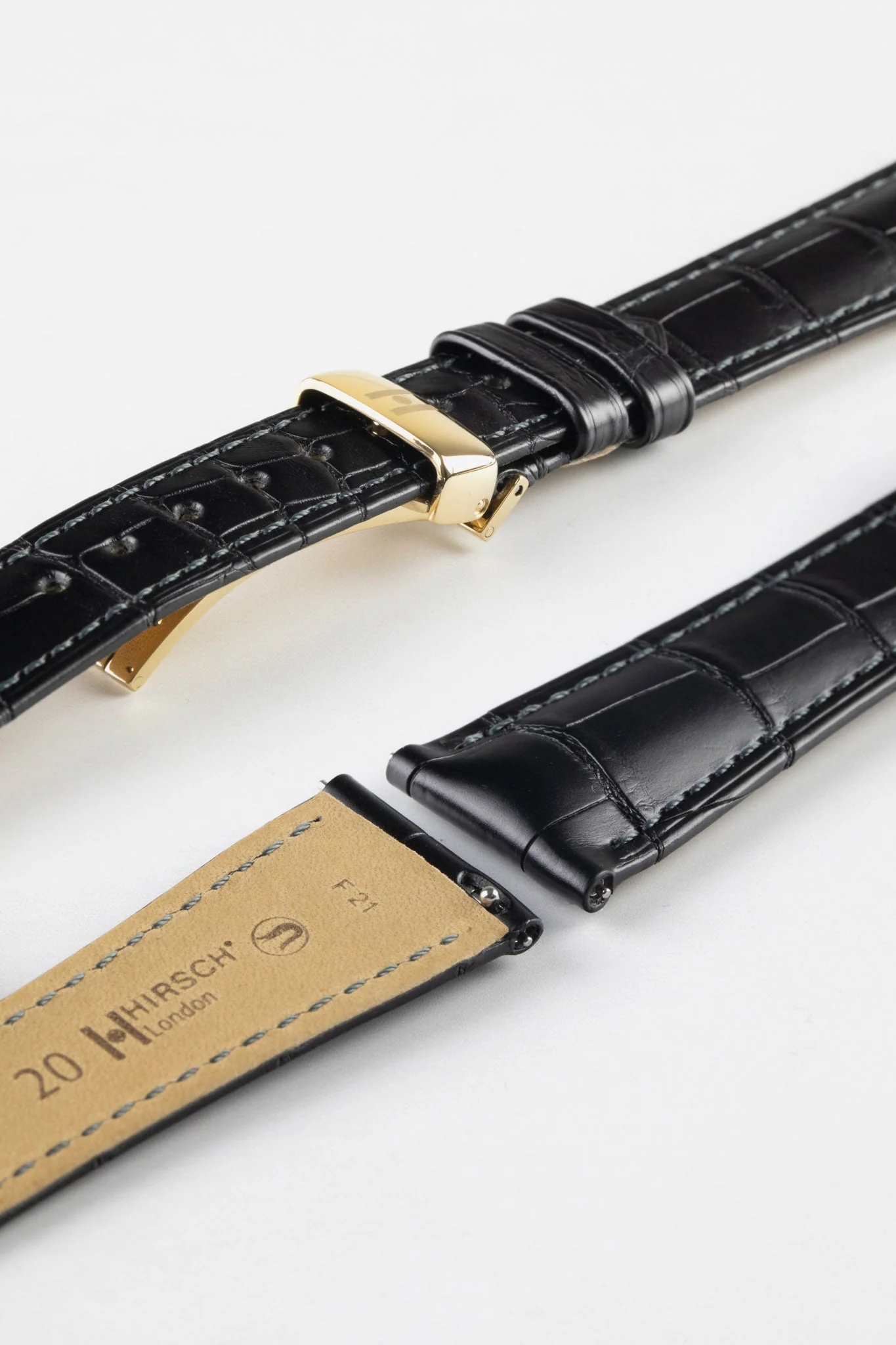 Hirsch LONDON Matt Alligator Leather Watch Strap in BLACK - Image 8