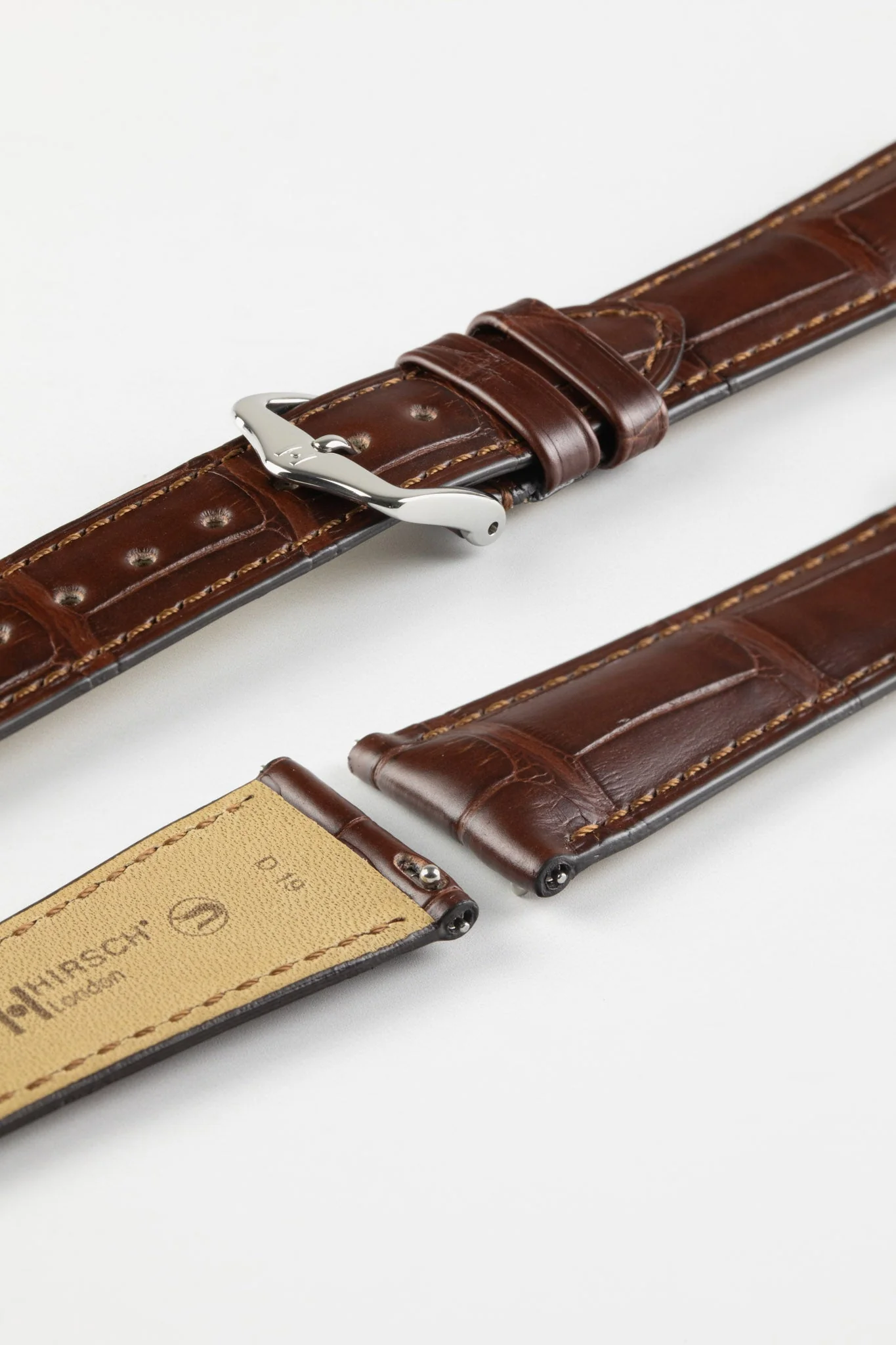Hirsch LONDON Matt Alligator Leather Quick-Release Watch Strap in BROWN - Image 5