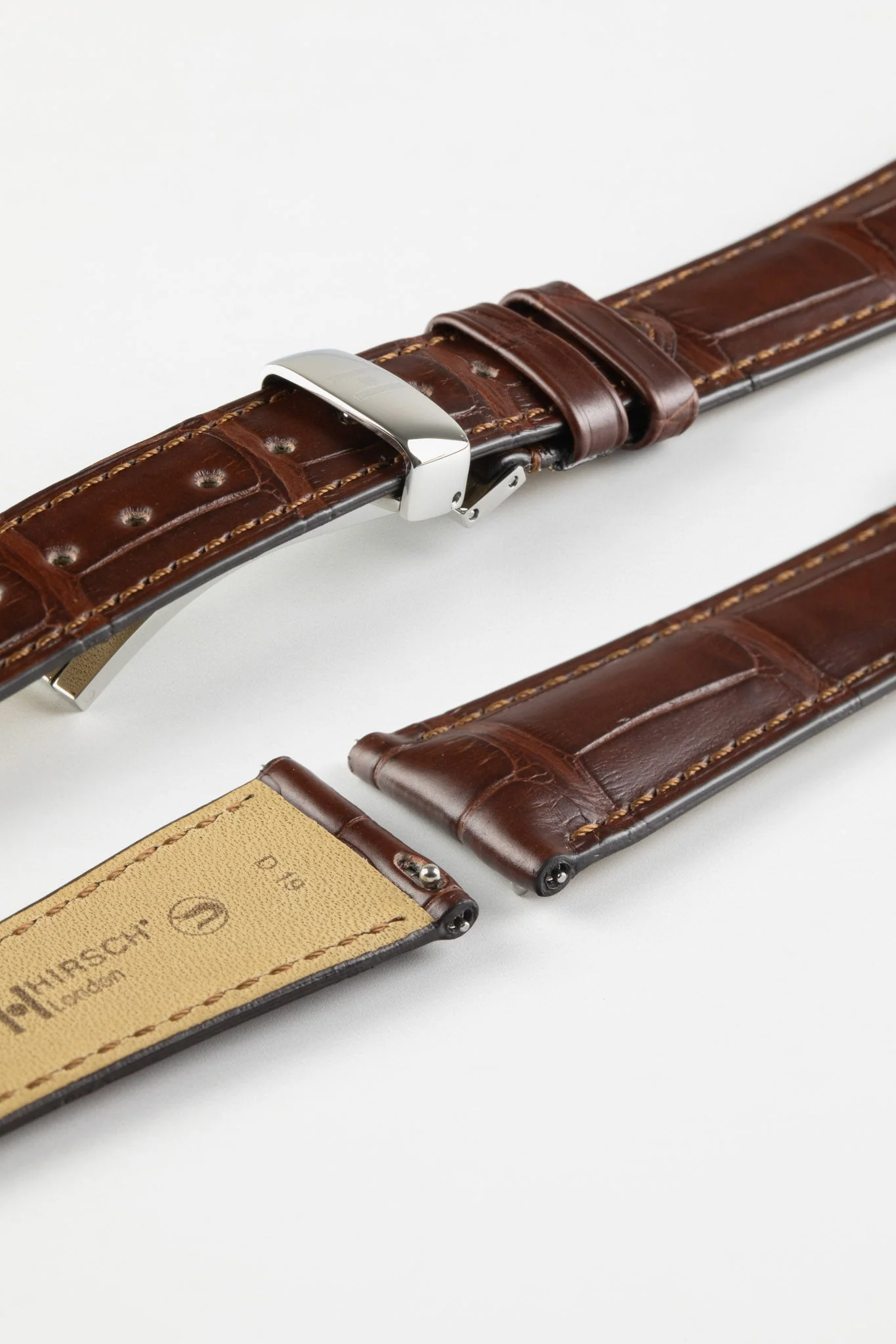 Hirsch LONDON Matt Alligator Leather Quick-Release Watch Strap in BROWN - Image 8