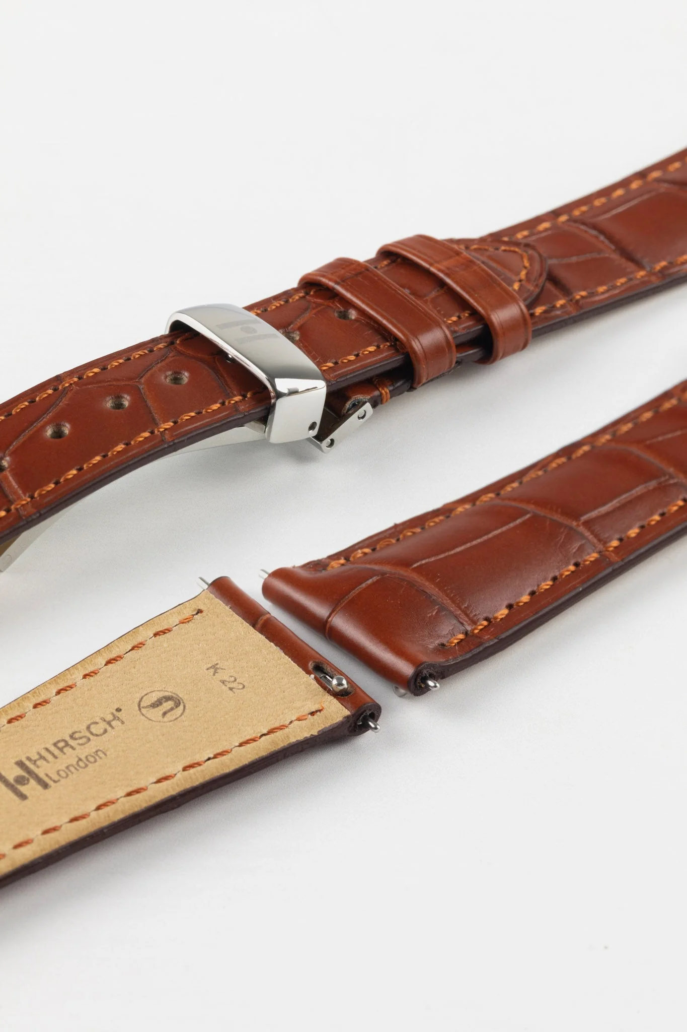 Hirsch LONDON Matt Alligator Leather Watch Strap in GOLD BROWN - Image 10