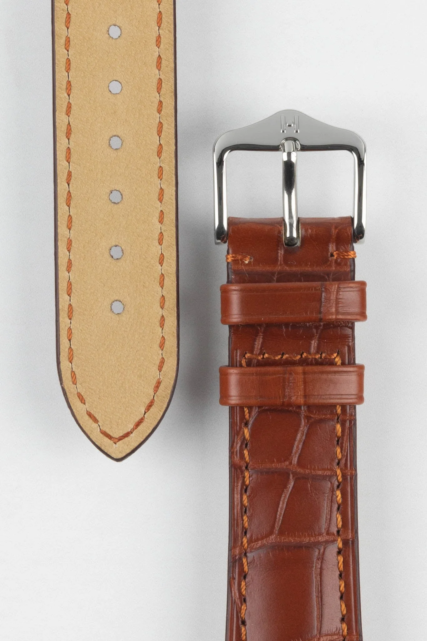 Hirsch LONDON Matt Alligator Leather Watch Strap in GOLD BROWN - Image 3