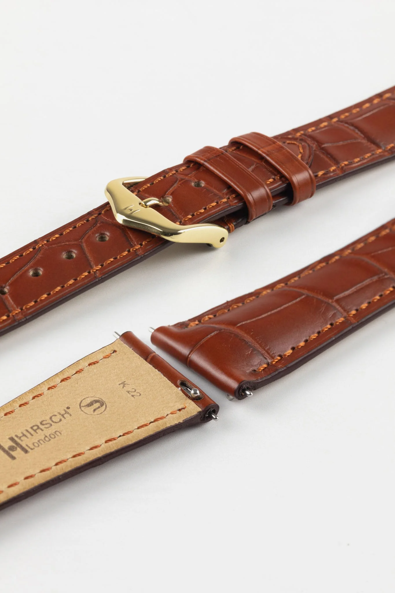 Hirsch LONDON Matt Alligator Leather Watch Strap in GOLD BROWN - Image 6